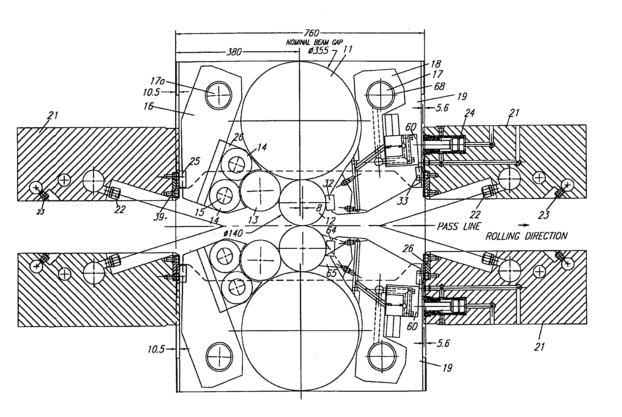 Side supported 6-high rolling mill