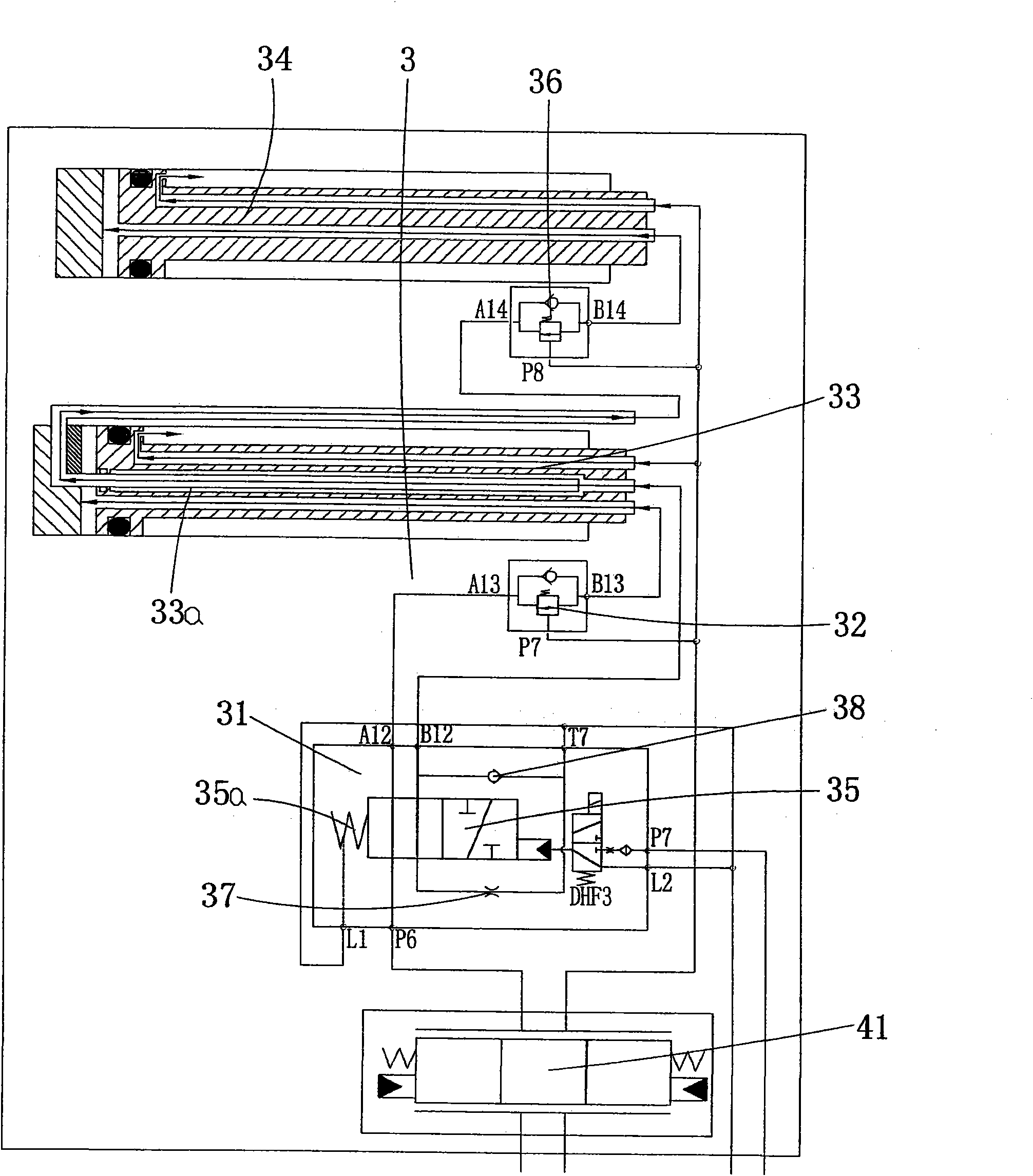 Hydraulically operated four-pump hydraulic system