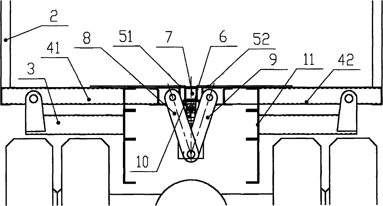 Dumper for unloading material on two sides by lifting middle of bottom plate of carriage