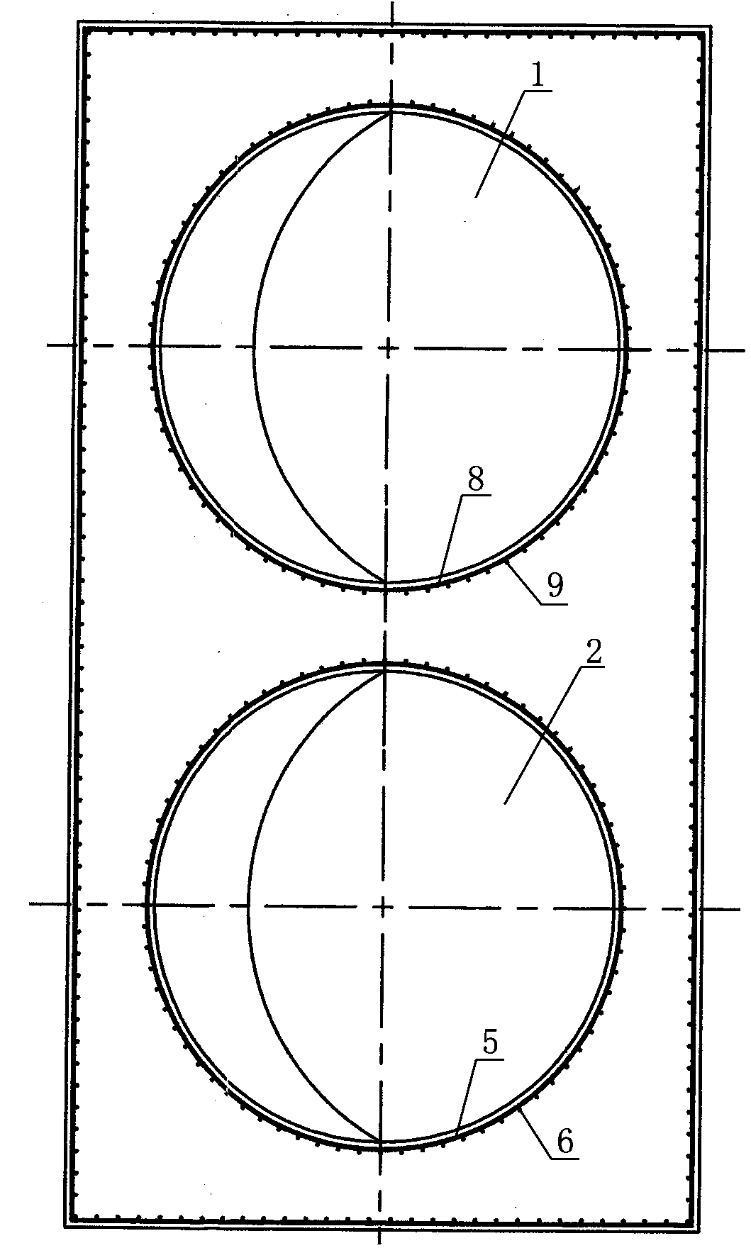 Round hole construction locating and supporting device of overlapped circulating pipe ditches and construction method