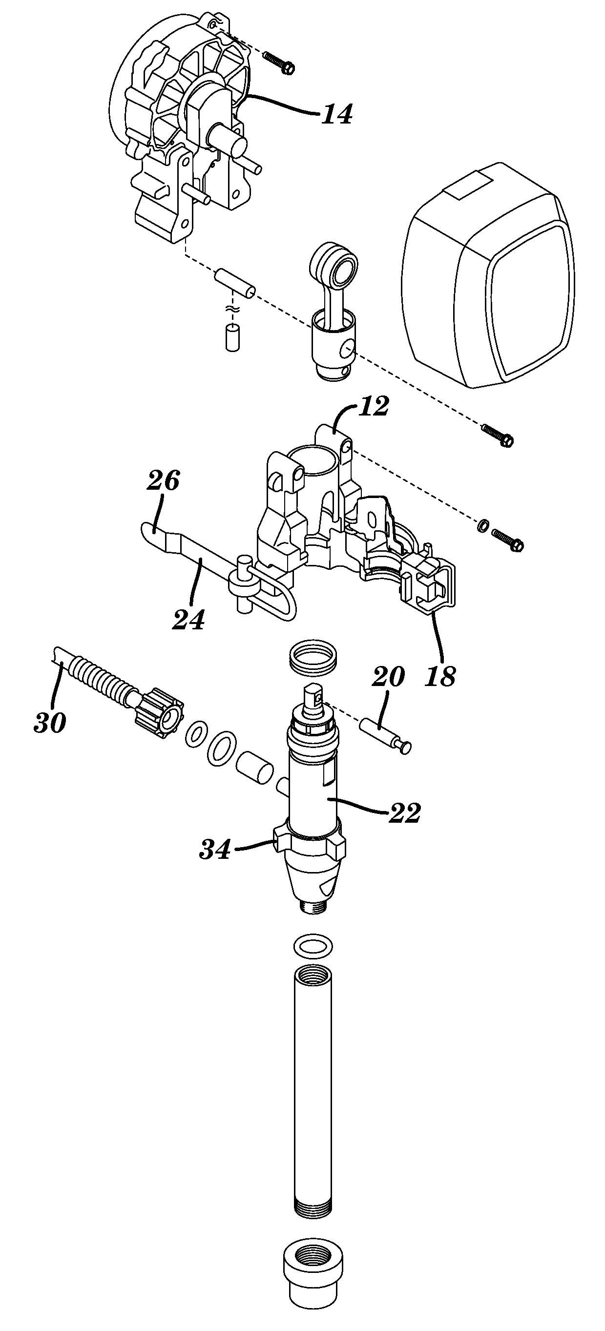 Reciprocating piston pump serviceable without tools