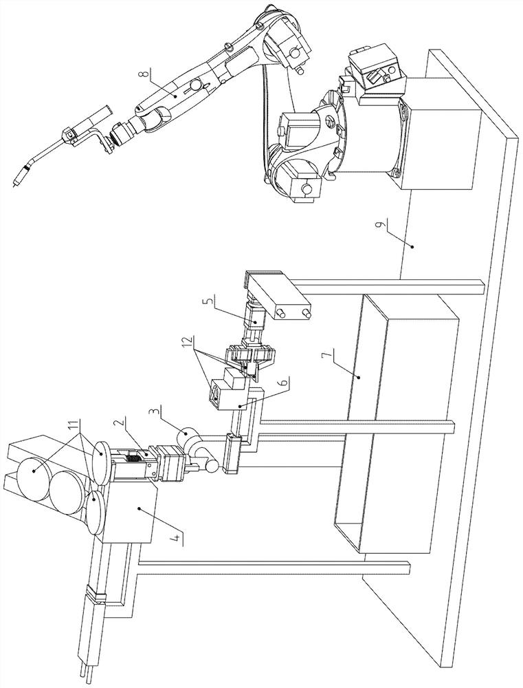 Automatic clamping intelligent welding equipment for buffer seat of mining cage supporting device