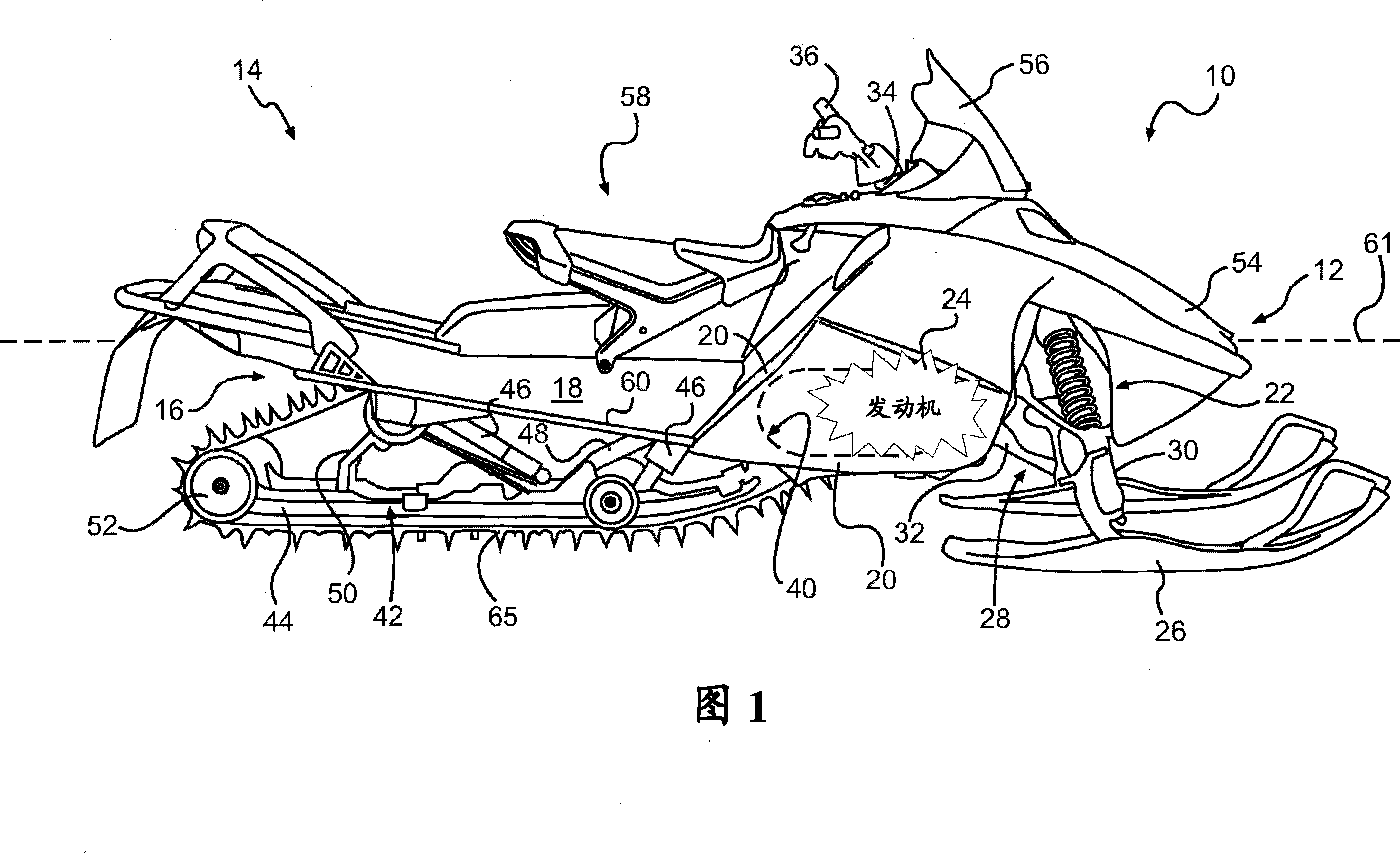 Snowmobile with improved drive train