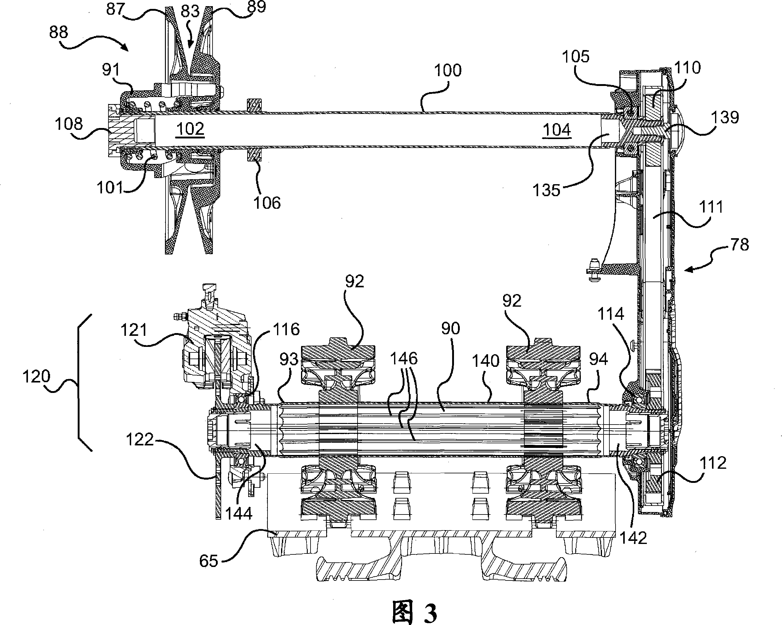 Snowmobile with improved drive train