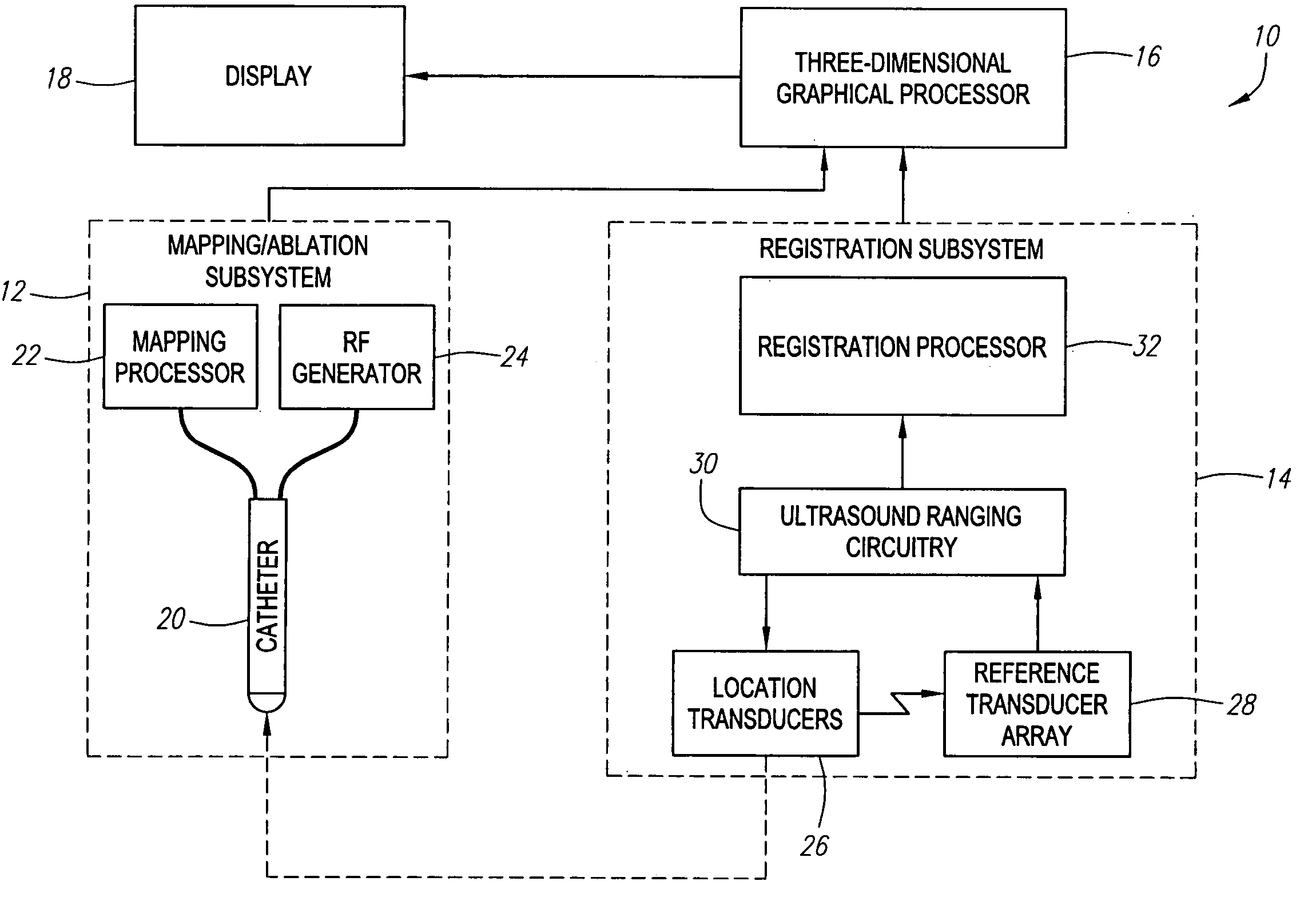 Method and system for determining the location of a medical probe using a reference transducer array