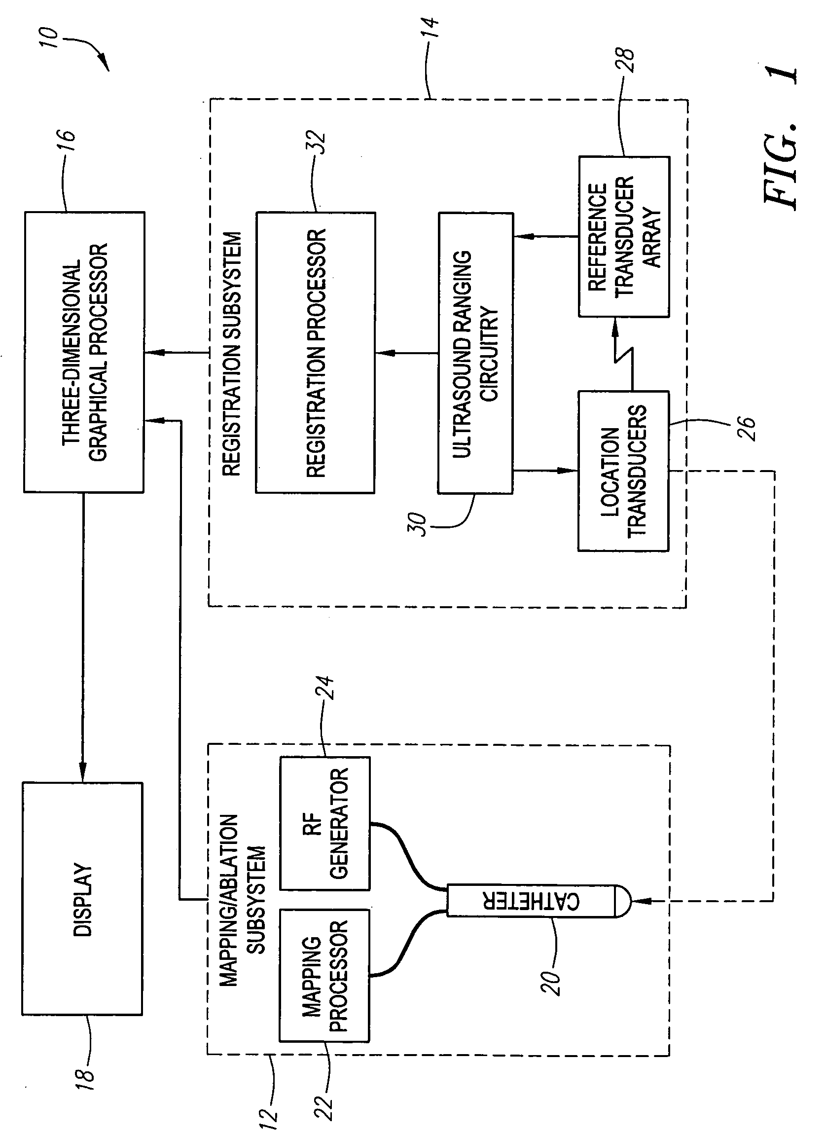 Method and system for determining the location of a medical probe using a reference transducer array