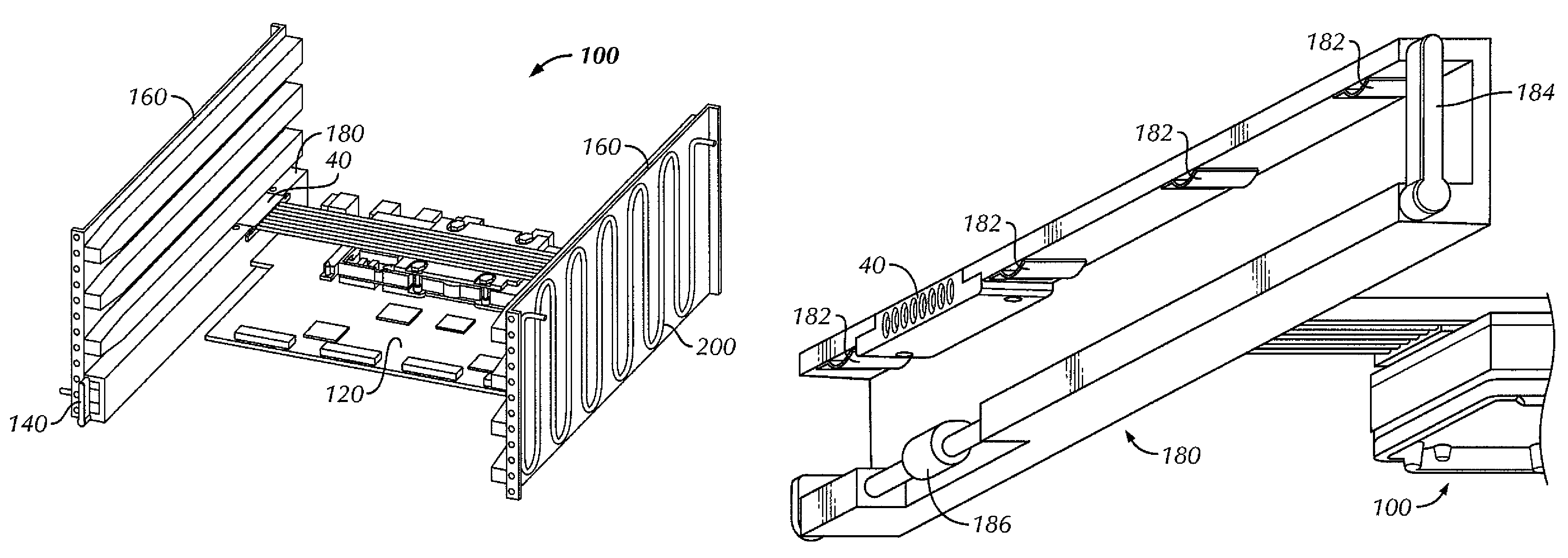 Thermal transfer technique using heat pipes with integral rack rails