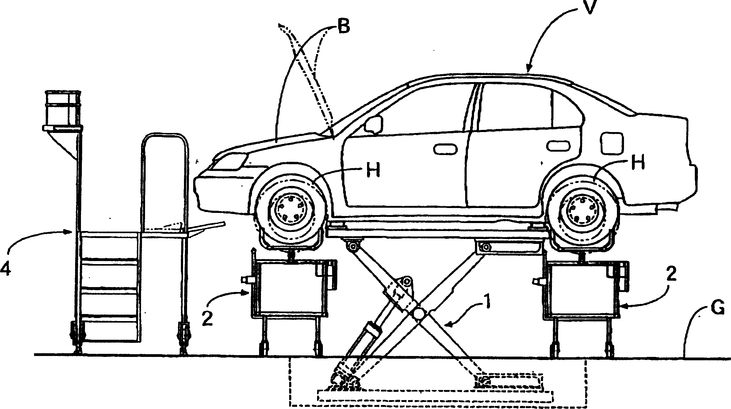 Automobile servicing process, and automobile servicing equipment