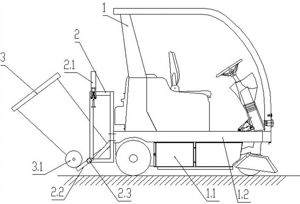 Sweeper with following garbage can