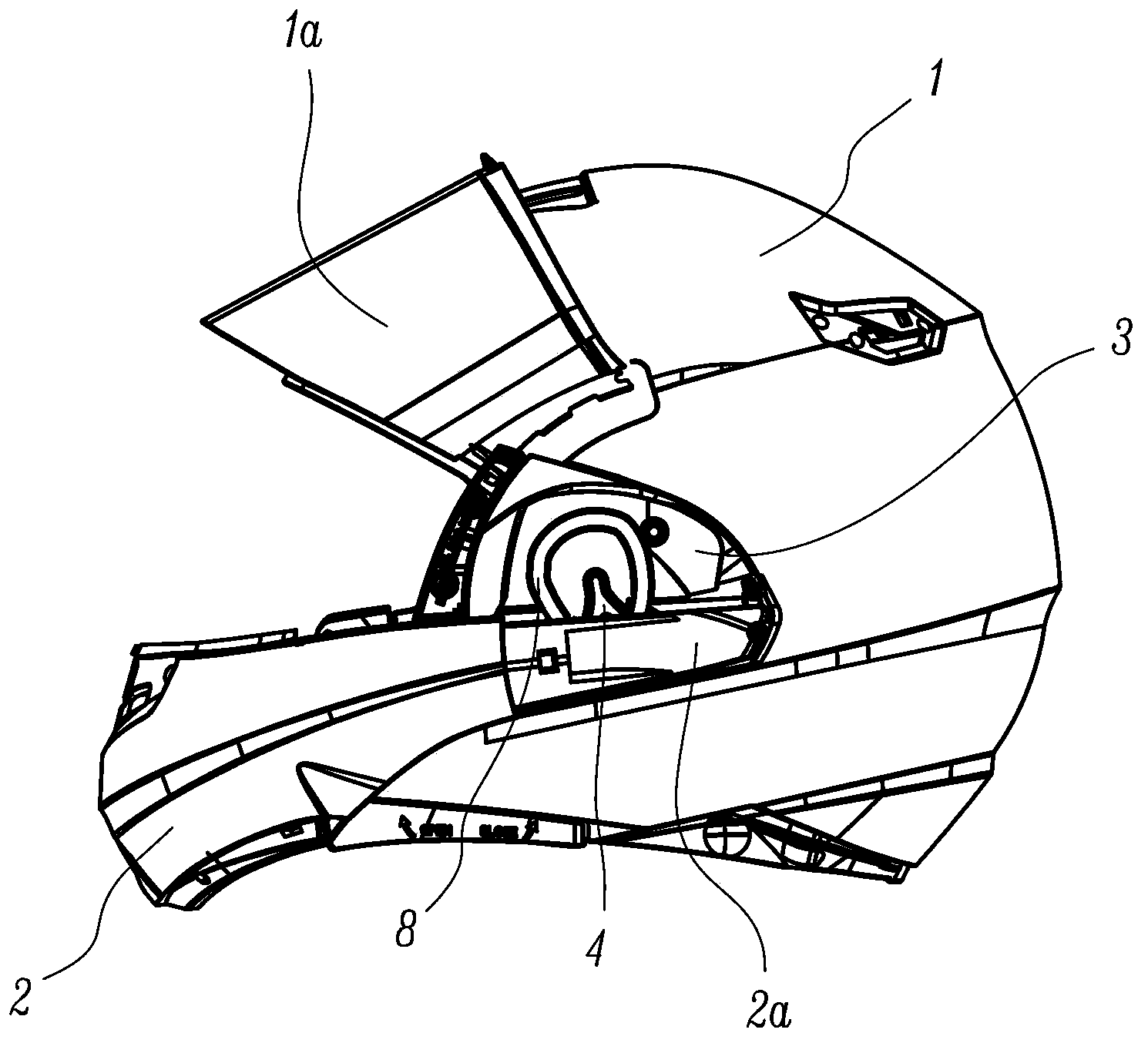 Transformable jaw-protective structured helmet