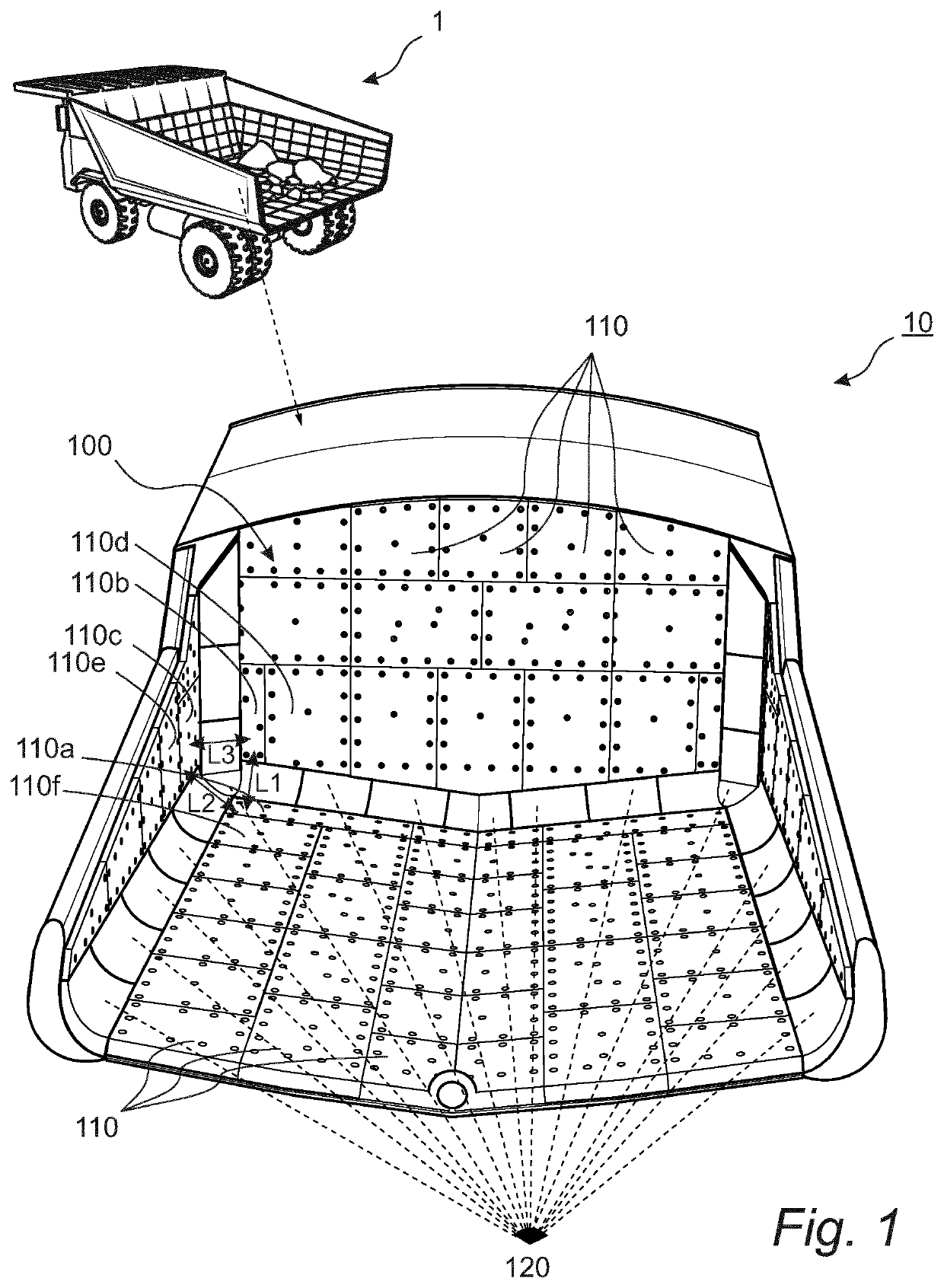 A lining for a haul truck body, a transition lining element and a method for fastening a lining