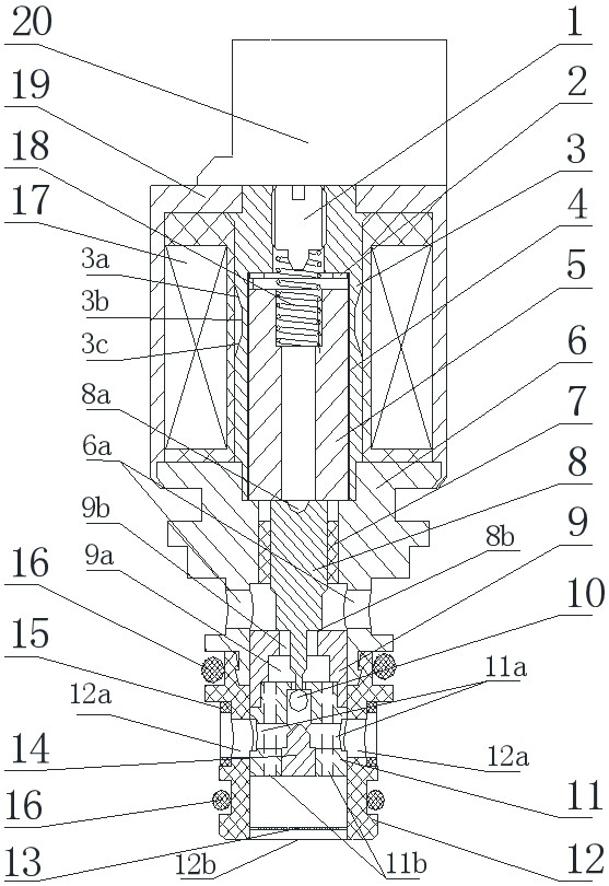 Stop iron and pole shoe integrated overflow type inverse proportion decompression electromagnetic valve with