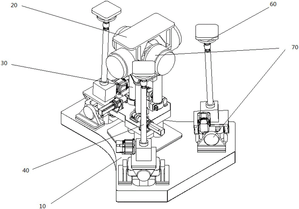 Lunar lander attitude simulation device based on space three-degree-of-freedom just restraining mechanism