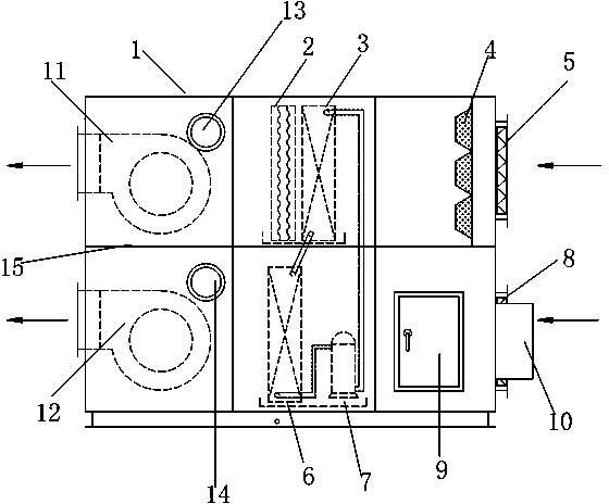 Evaporative condensation heat pump type total heat recovery fresh air unit