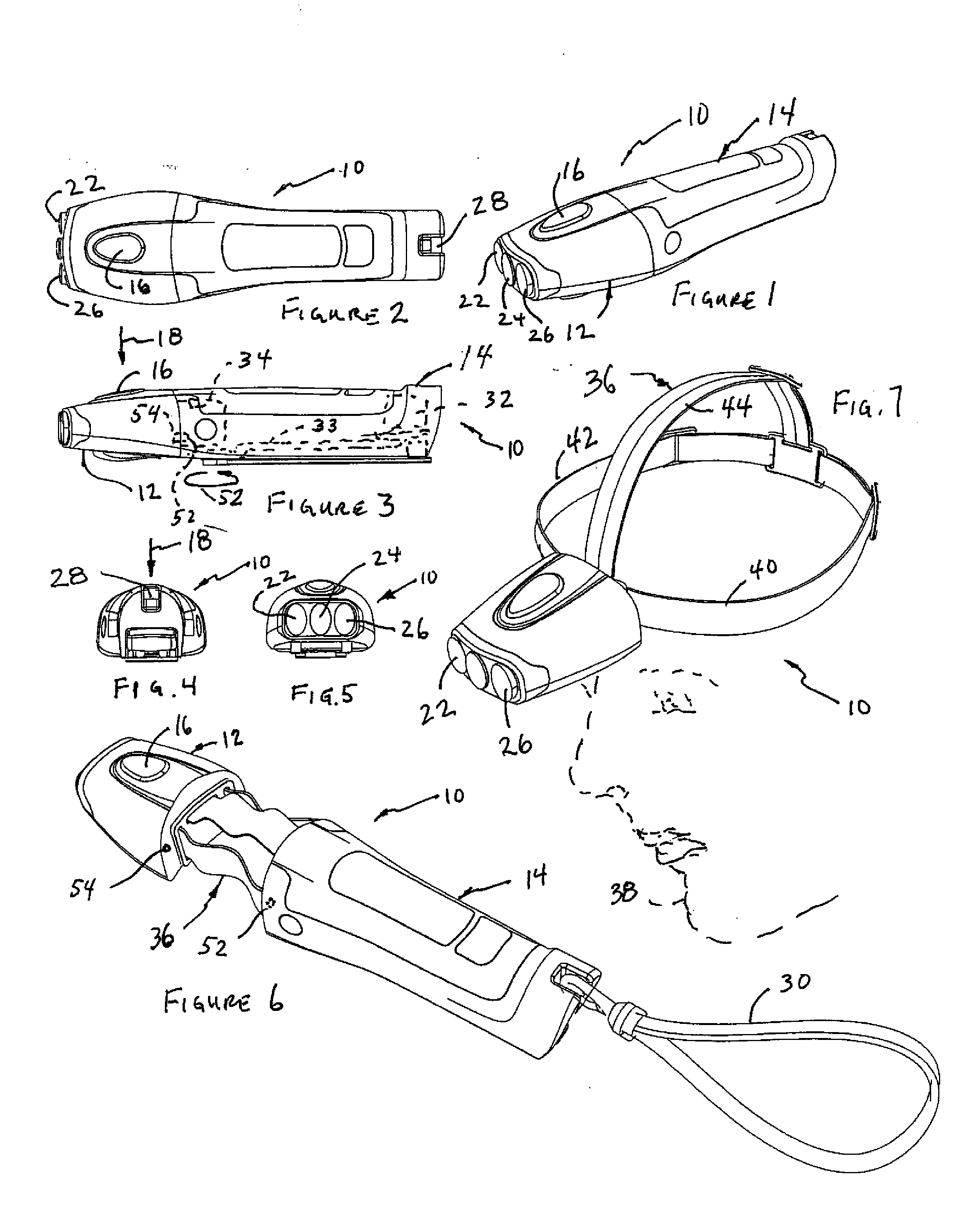 Automotive headlamp with strap-receiving compartment