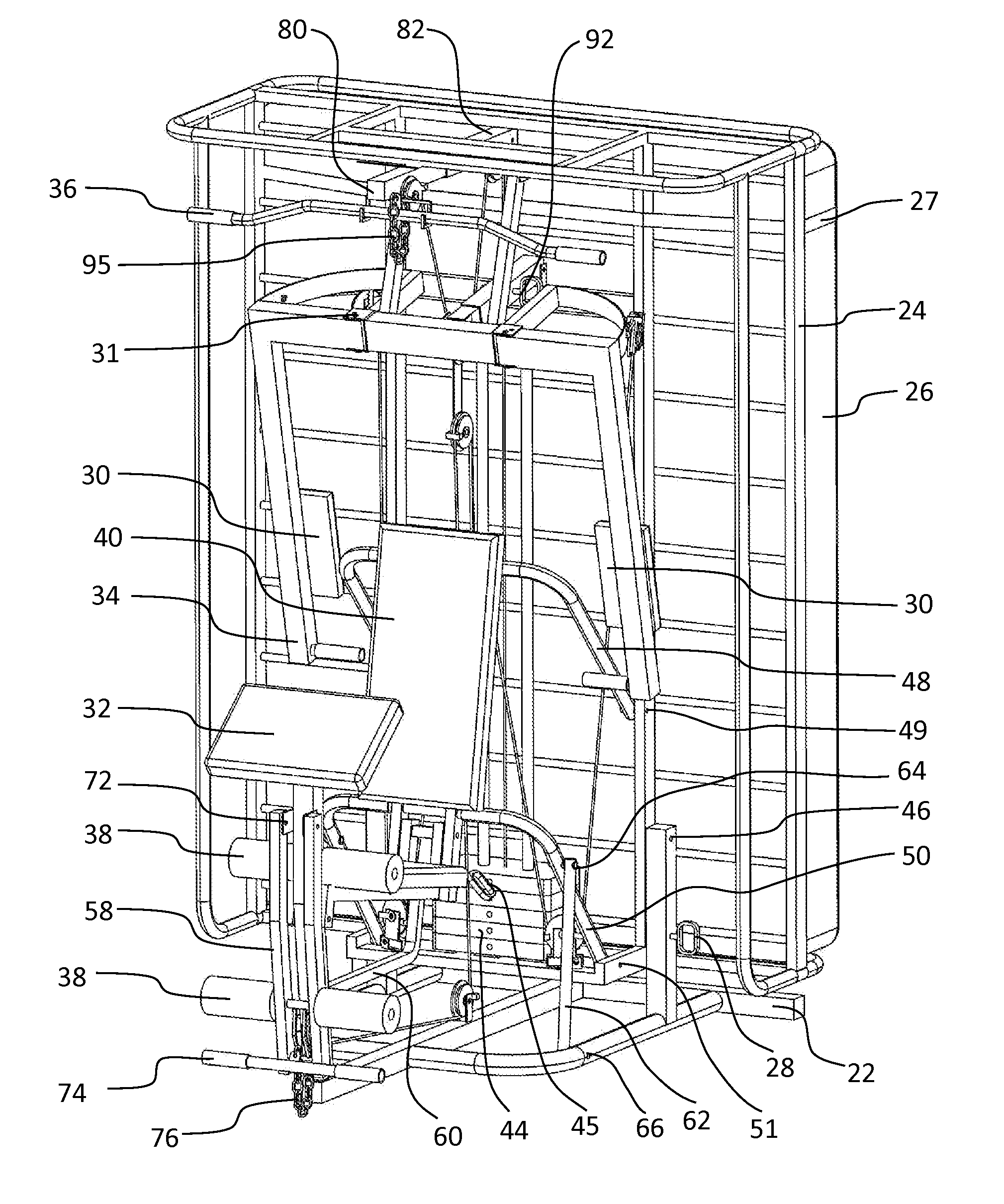 Article of furniture with means to be converted to physical exercise equipment, and vice versa, physical exercise equipment with means to be converted to an article of furniture