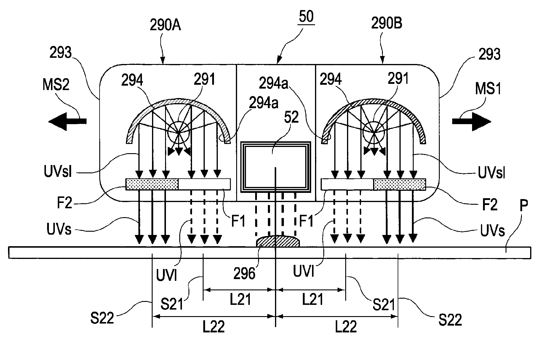 Ultraviolet ray irradiation device, recording apparatus using the ultraviolet ray irradiation device, and recording method