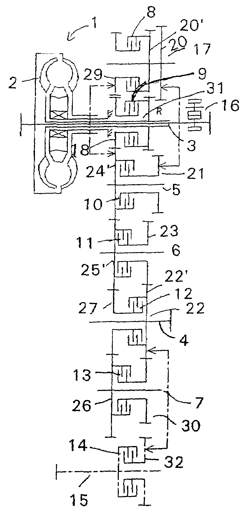 Powershift gearbox for construction machines, especially for a tractor backhoe loader and a telescopic handler