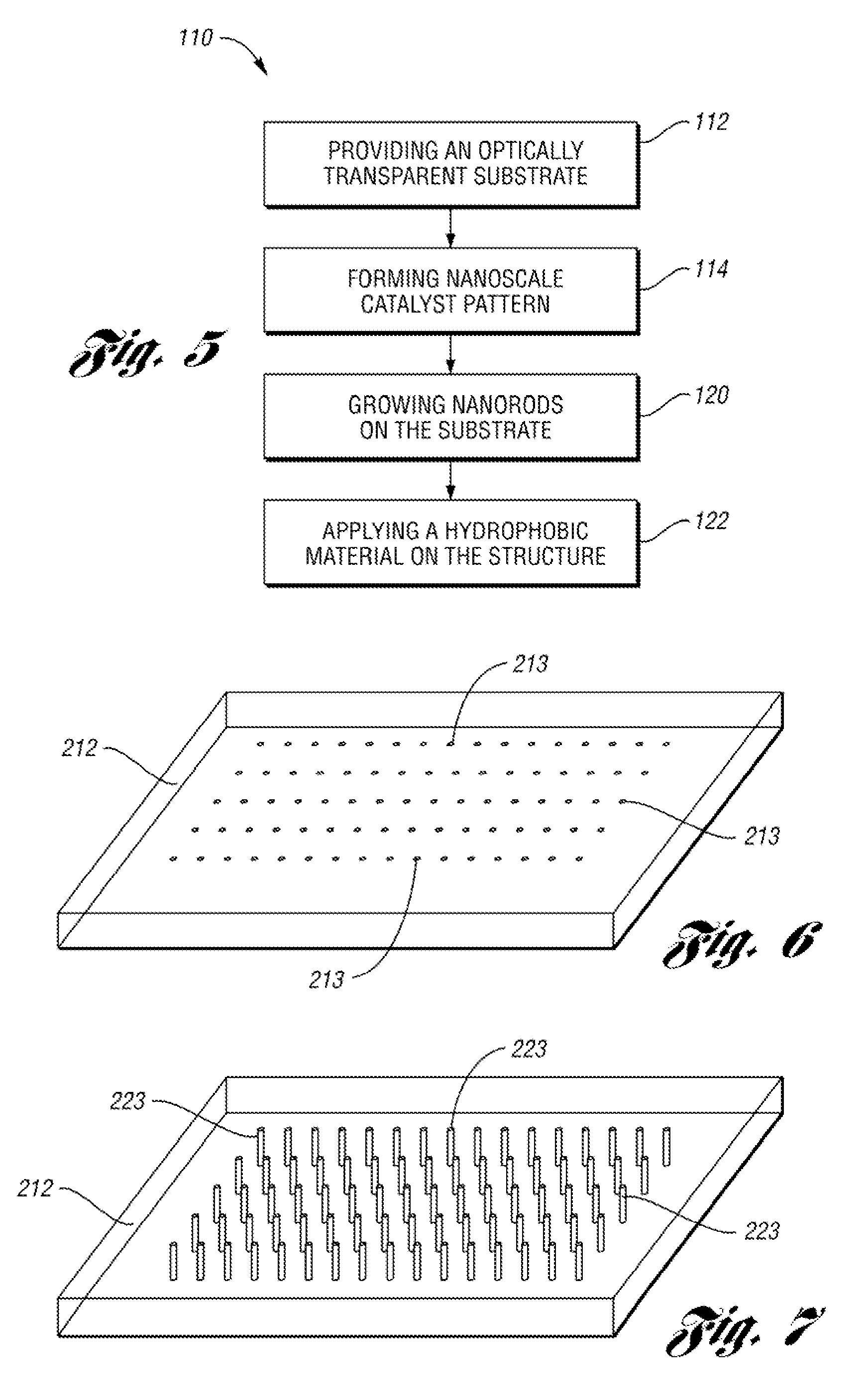 Transparent hydrophobic article having self-cleaning and liquid repellant features and method of fabricating same