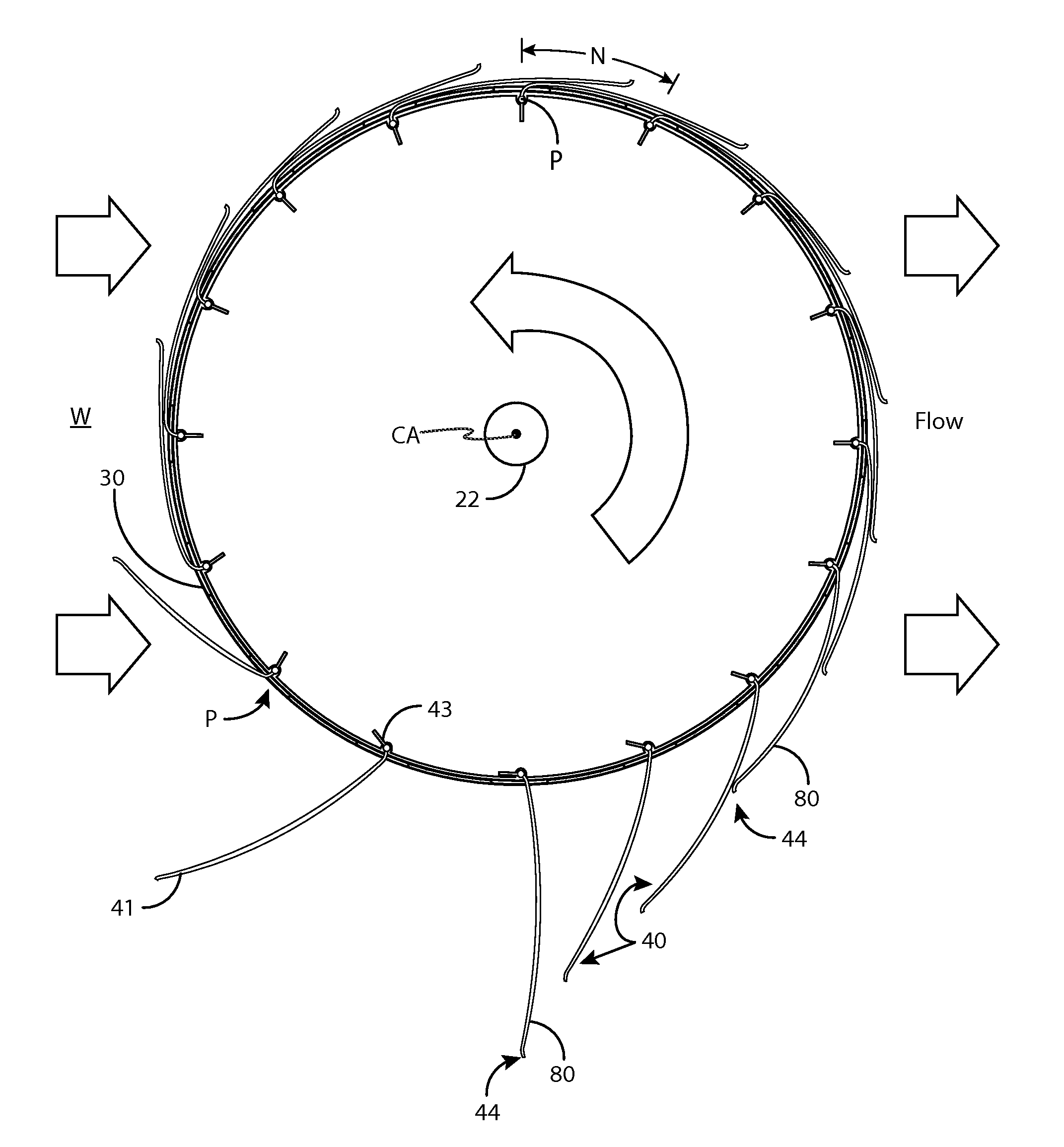 Water turbine with pivotable blades