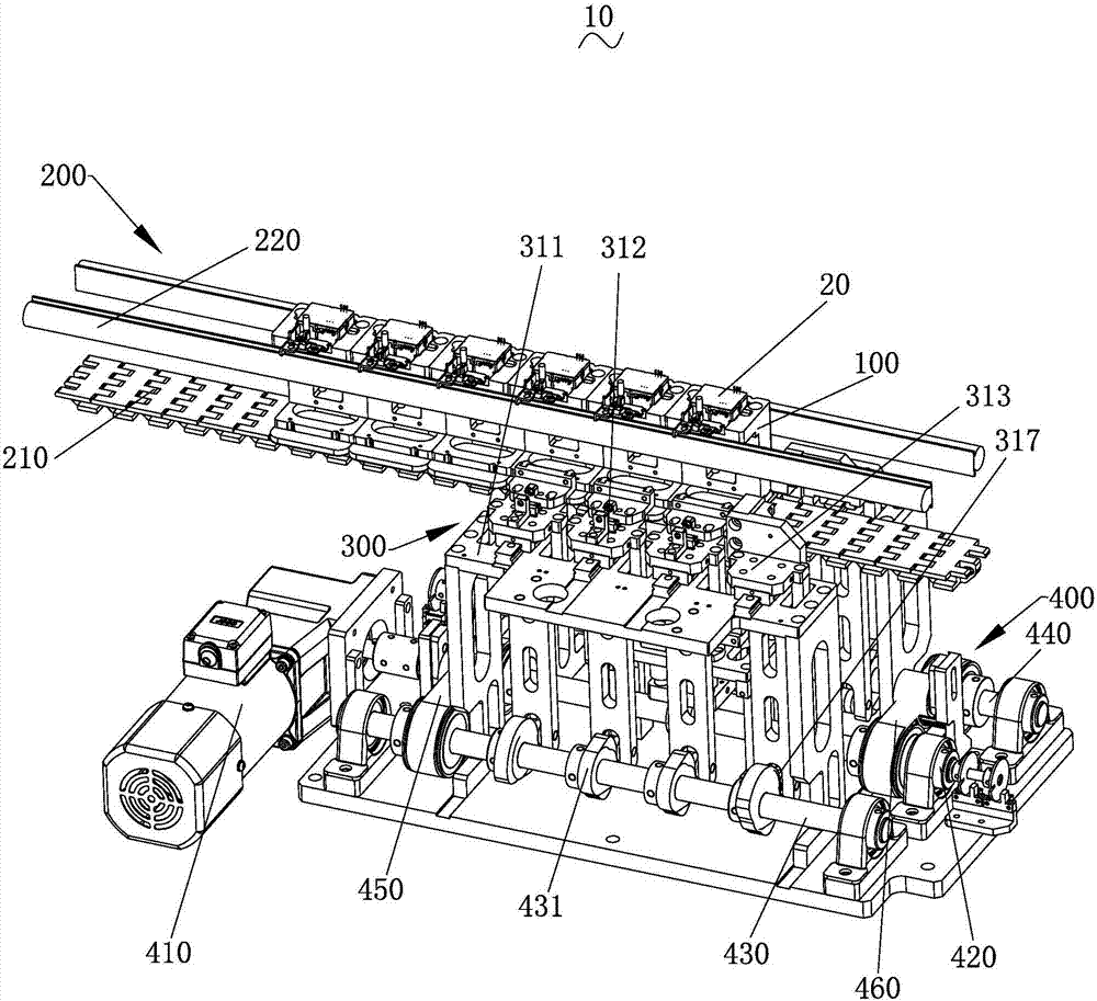 A positioning mechanism on an assembly line