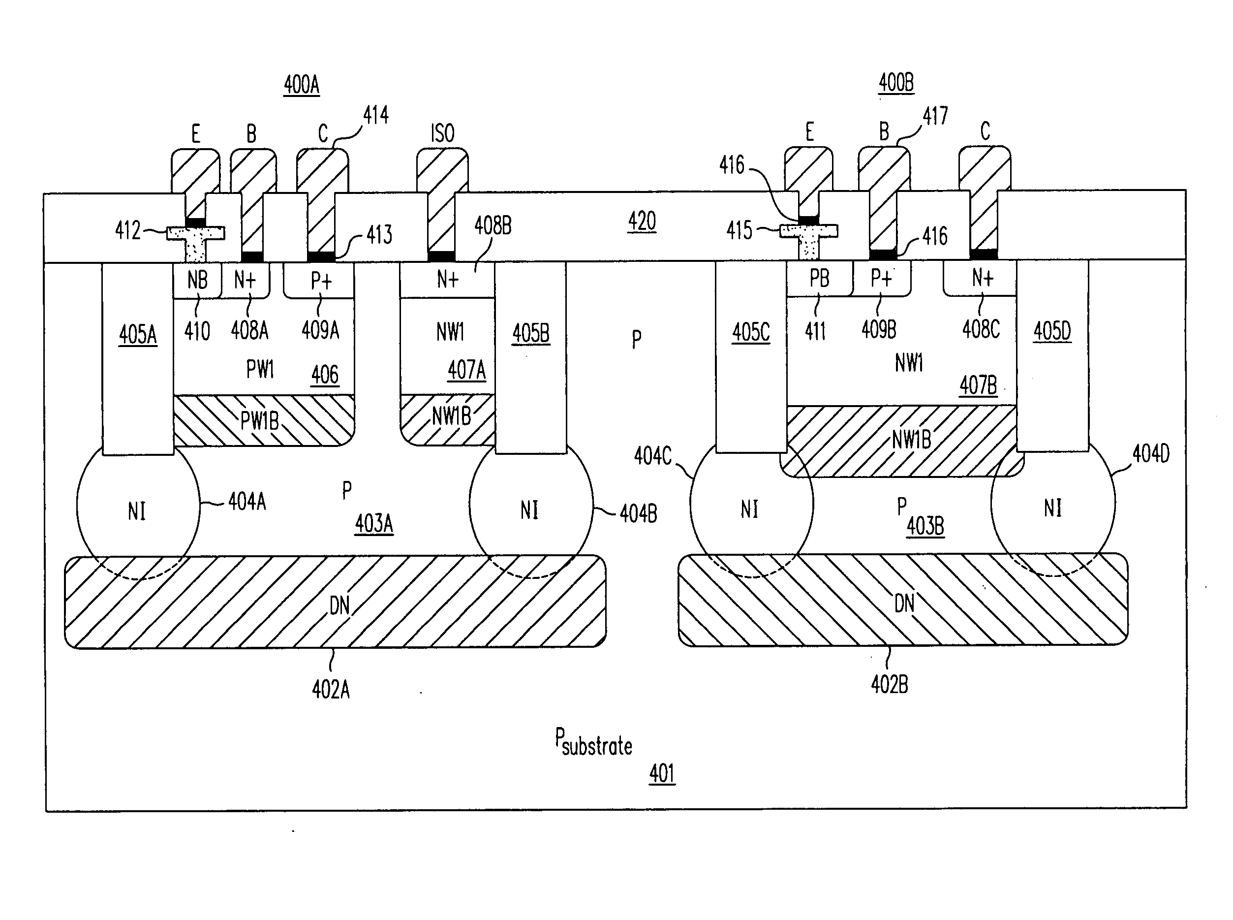 Isolated bipolar transistor