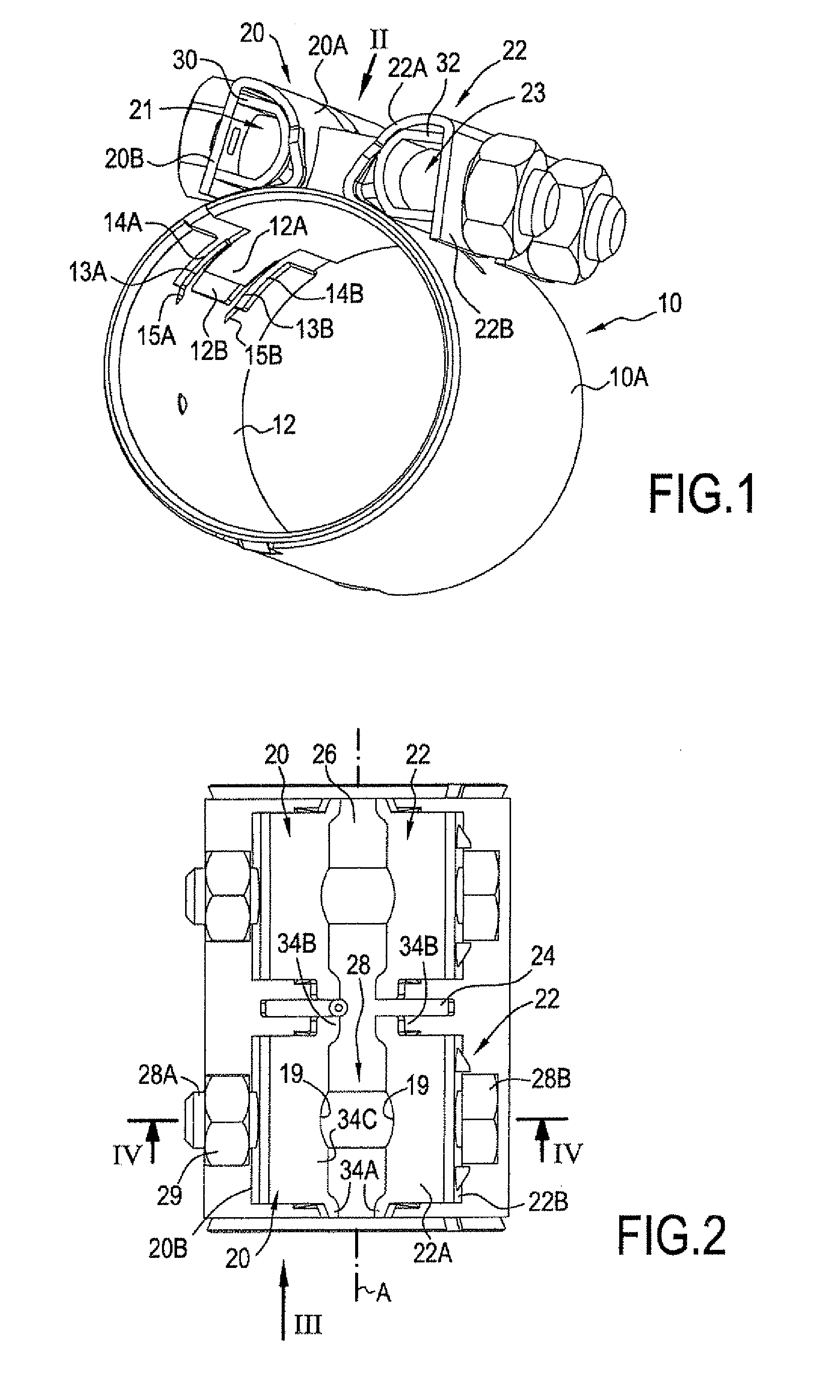 Clamping device with reinforced clamping lugs