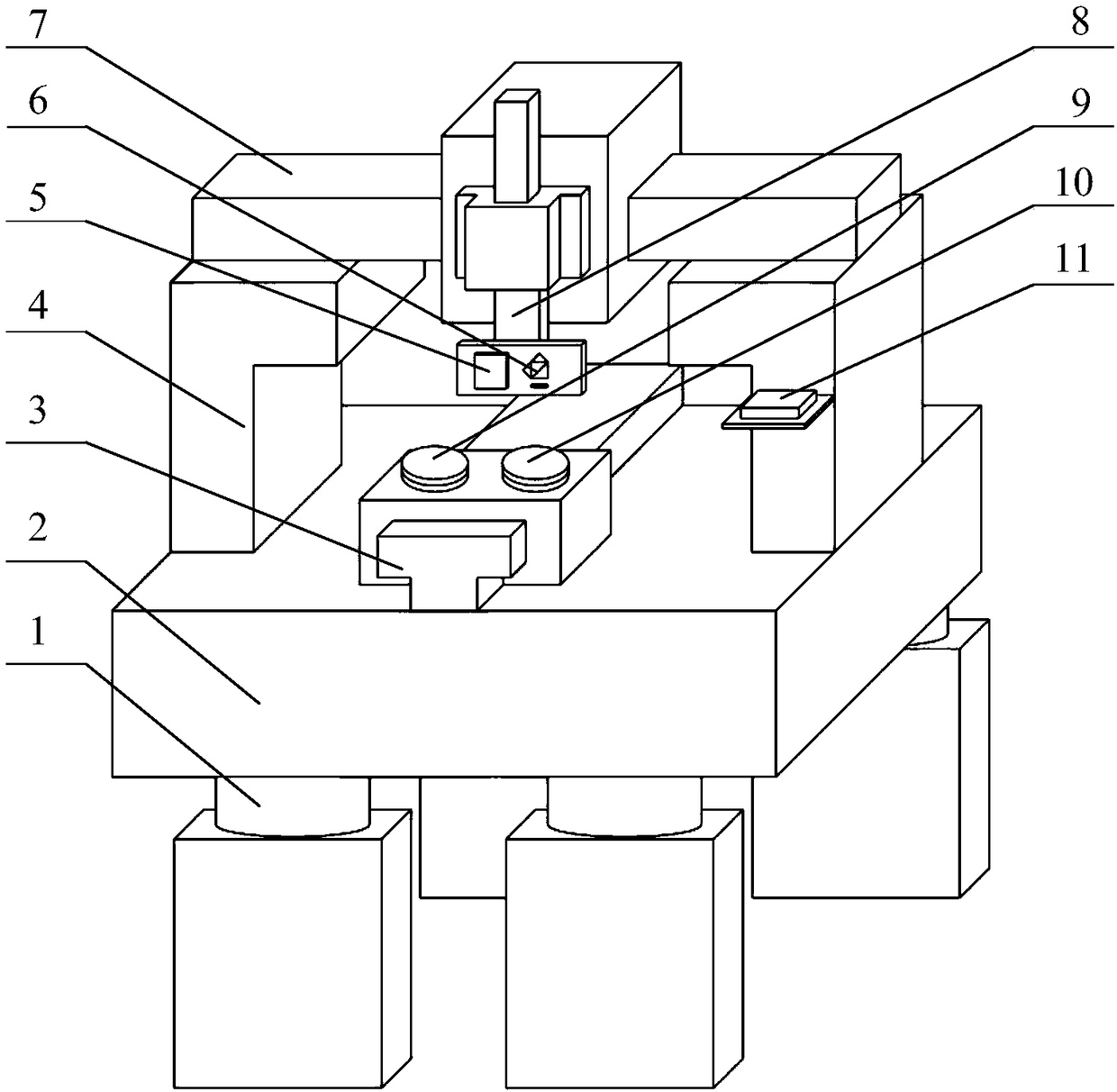 Free-form surface non-contact dimensionality-reducing error-separating detection method and device