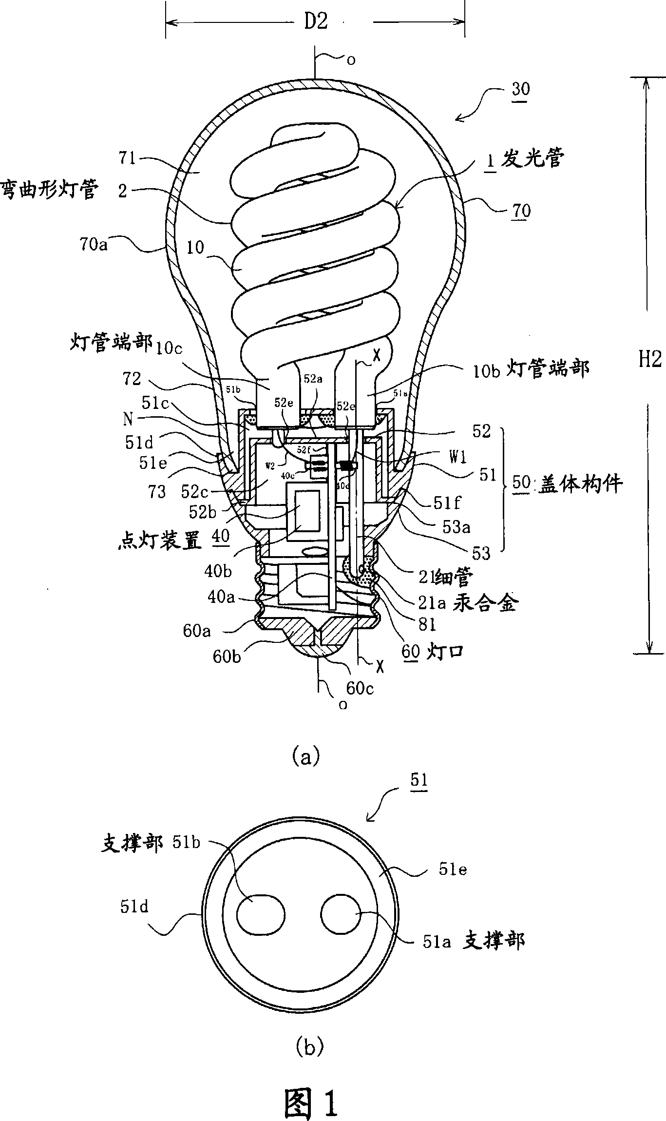 Bulb shaped fluorescent lamp and illumination instrument