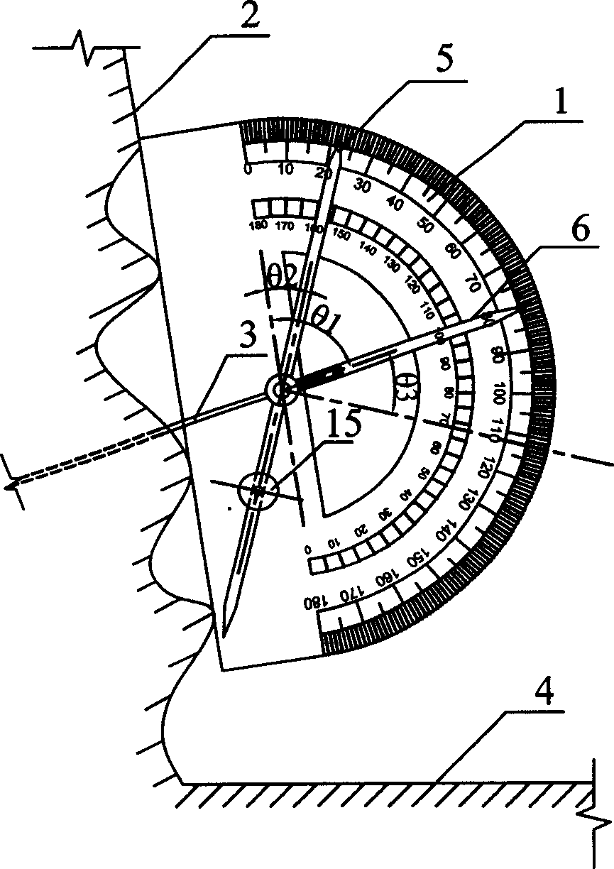 Horizontal oblique angle measuring device and using method thereof