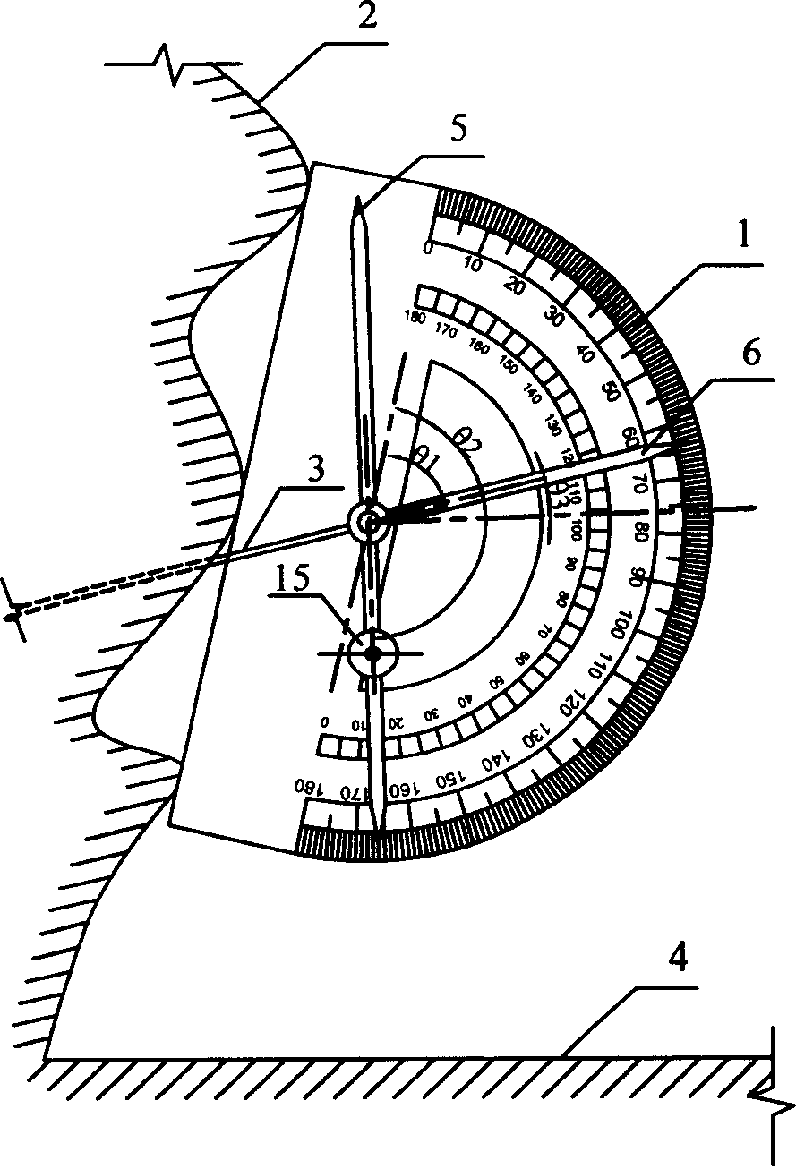 Horizontal oblique angle measuring device and using method thereof