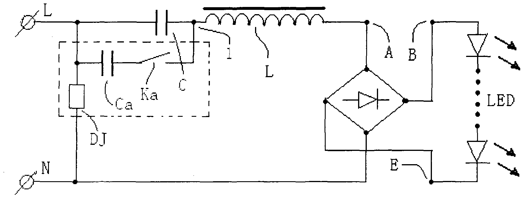 Driving power device of ballast type LED lamp