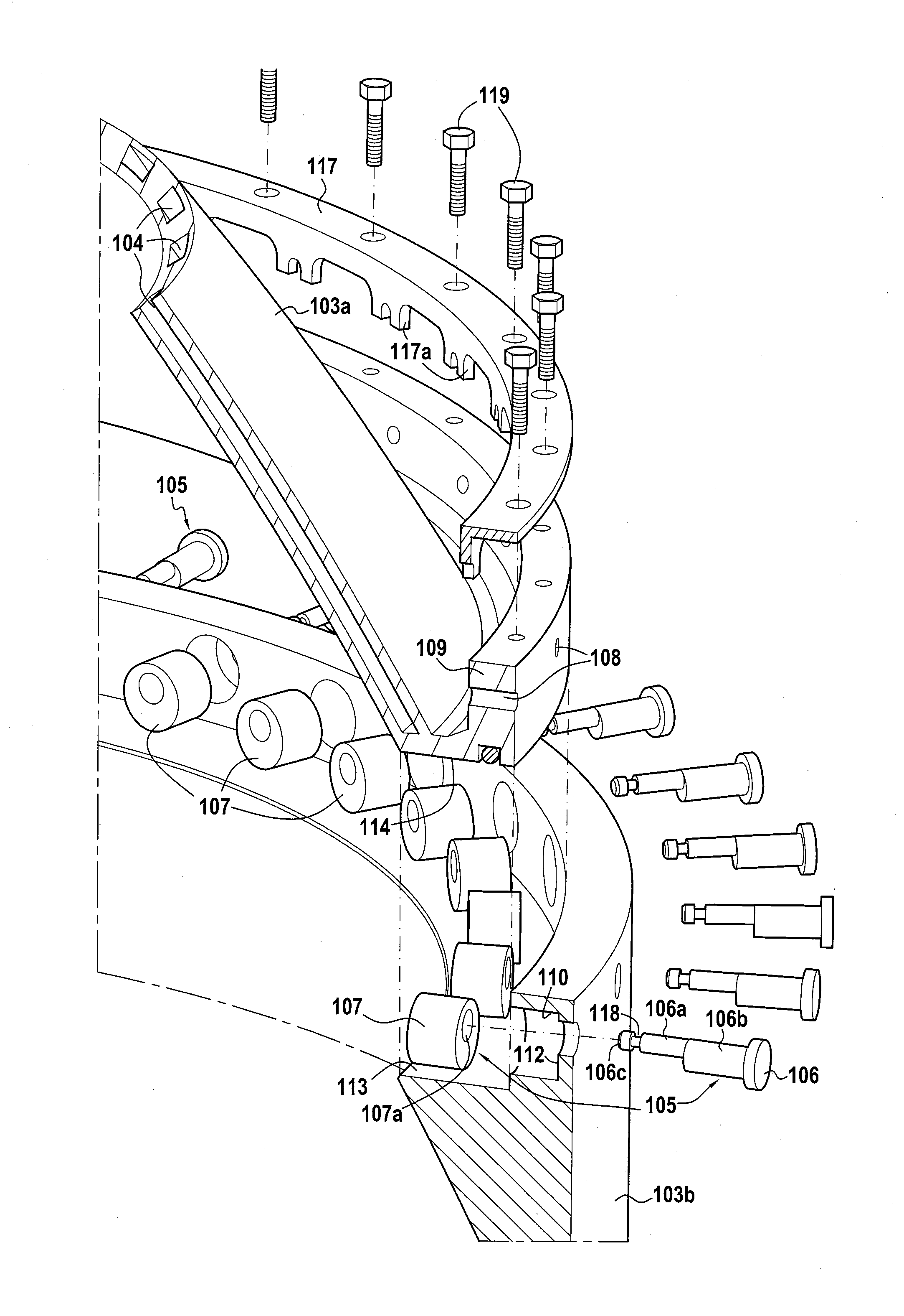 Device for connecting two segments of a propelling nozzle