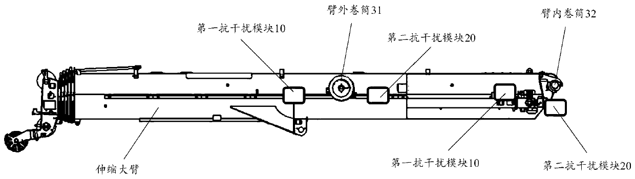 Anti-electromagnetic interference telescopic boom and crane