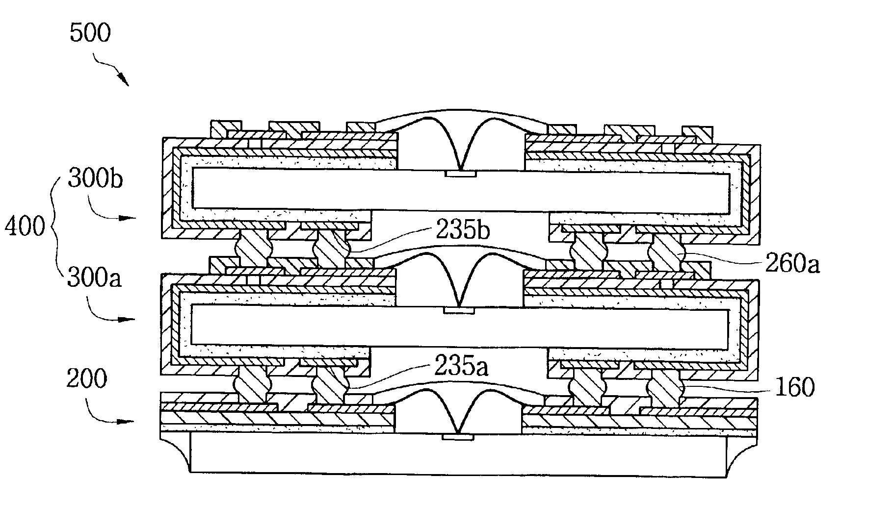 Stack package using flexible double wiring substrate