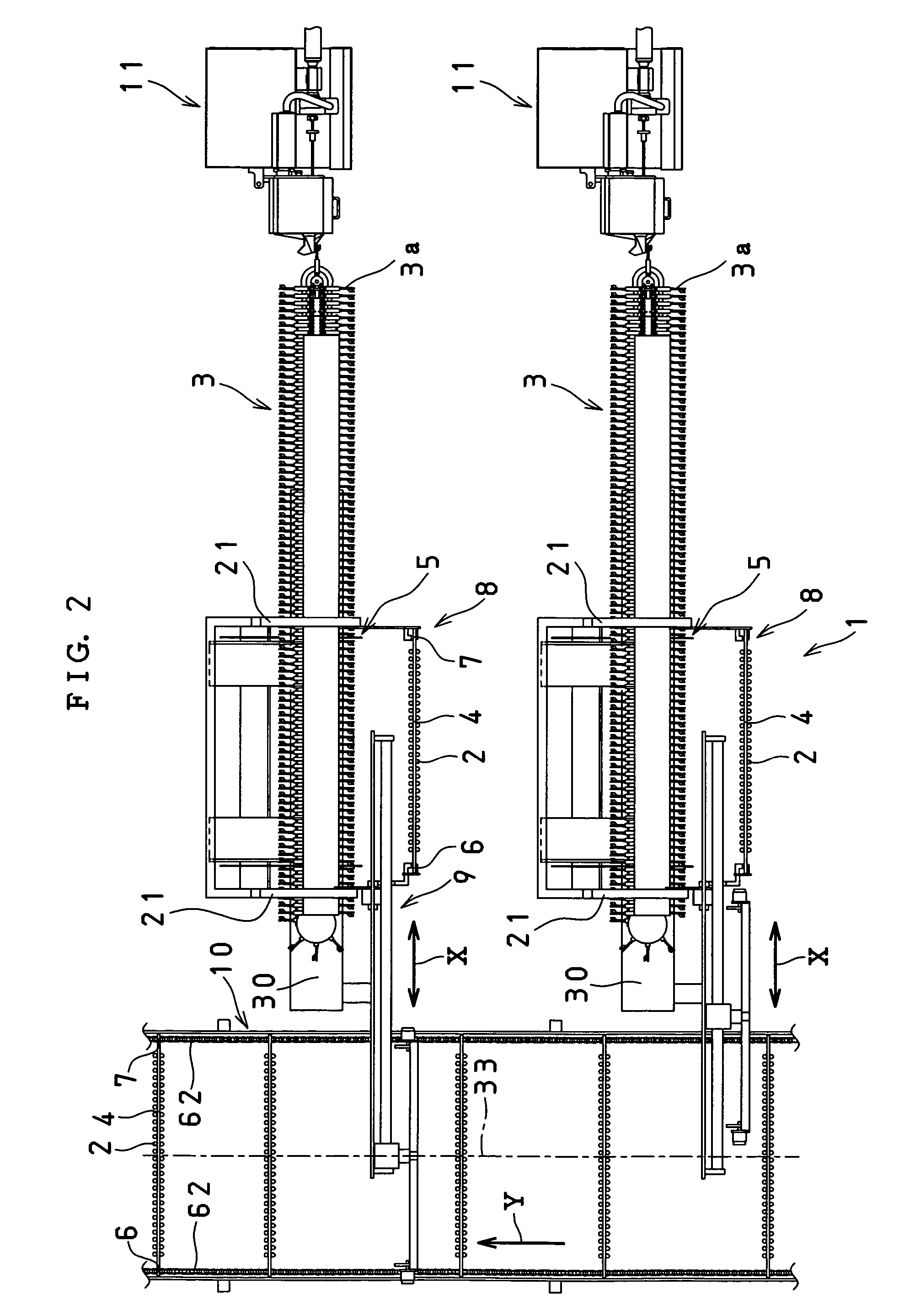 Method and apparatus for transferring a stick with a food product such as a sausage suspended therefrom