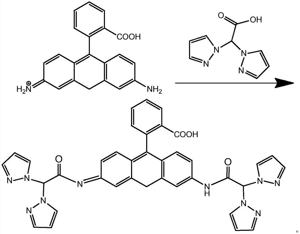 Preparation method of rhodamine bispyrazole acetate organic laser material