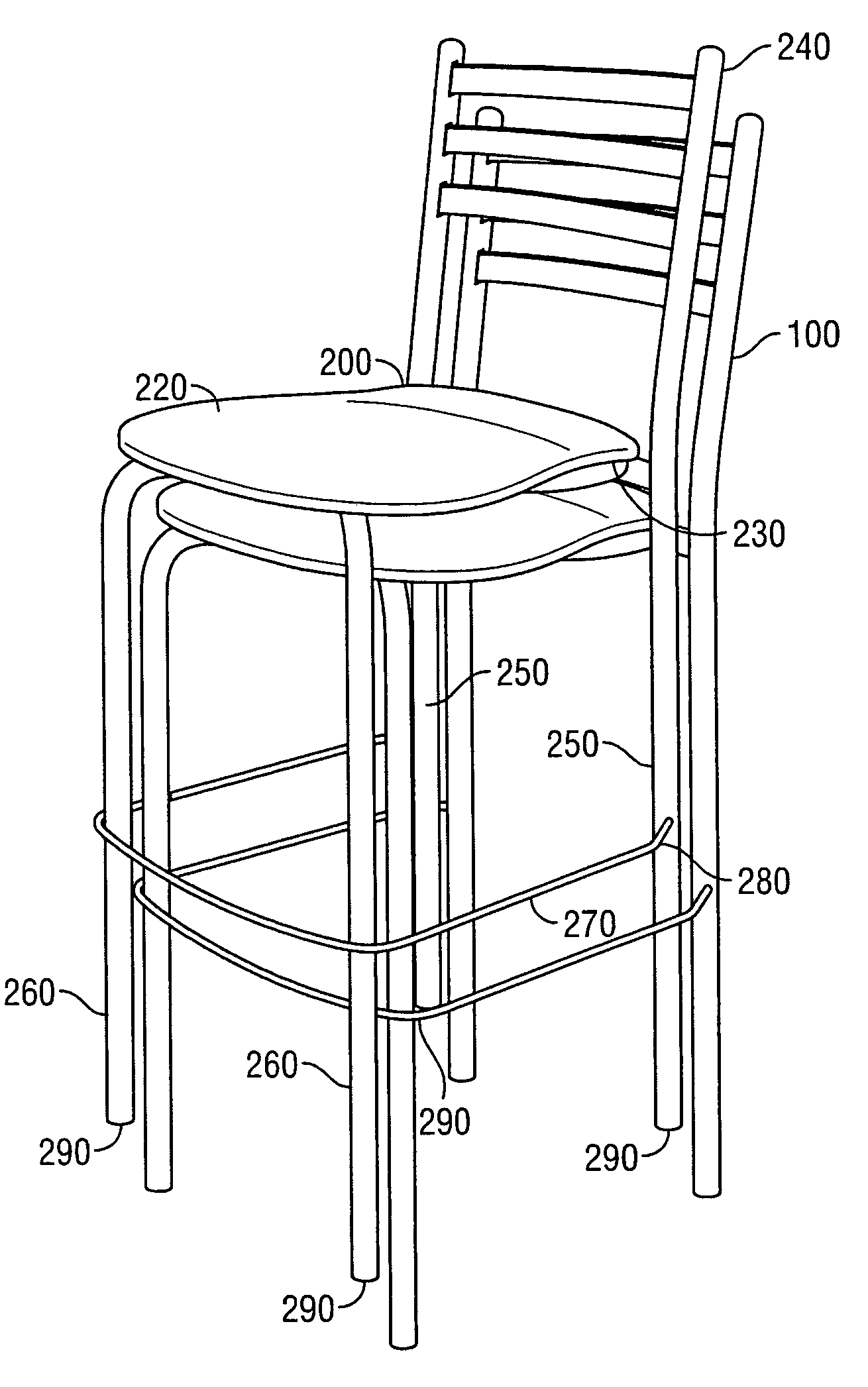 Securely stacking bar stools