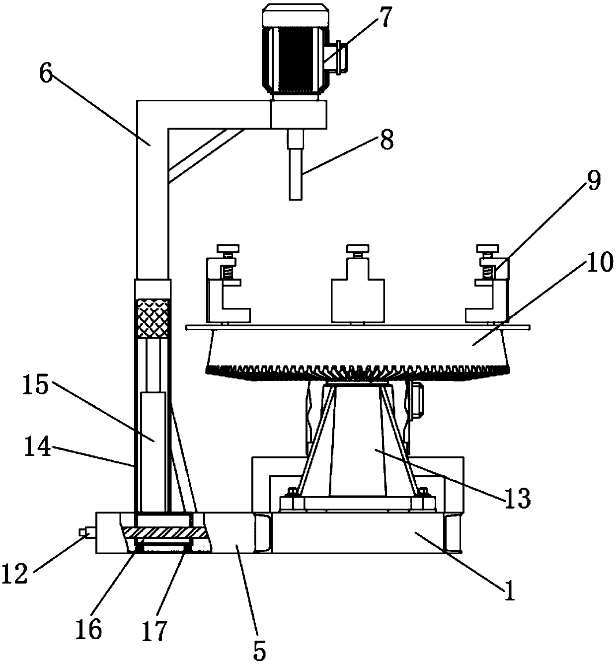 Inner ring grinding device and grinding method for rotating disc type bearing machining