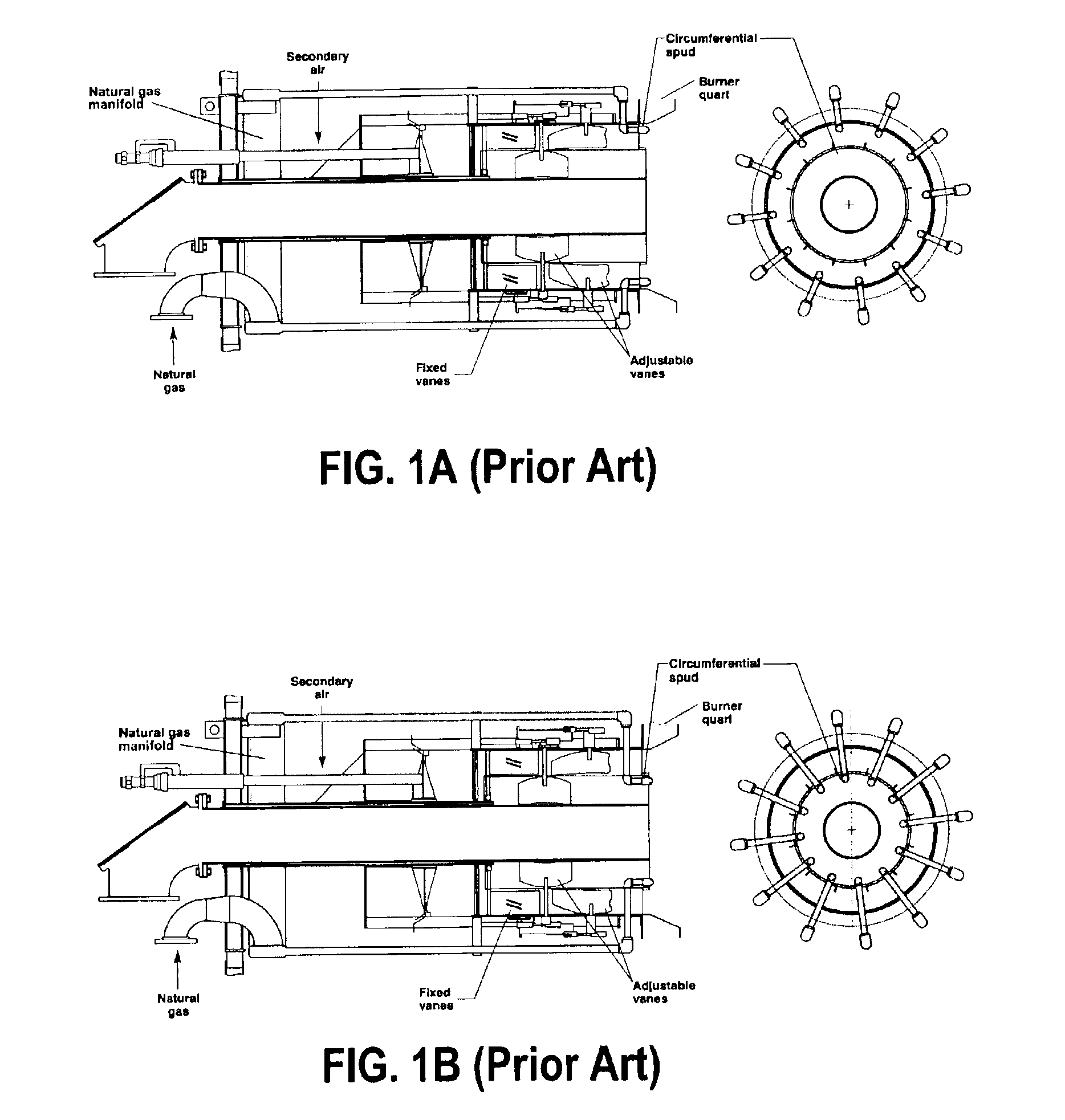 Dual fuel burner for a shortened flame and reduced pollutant emissions