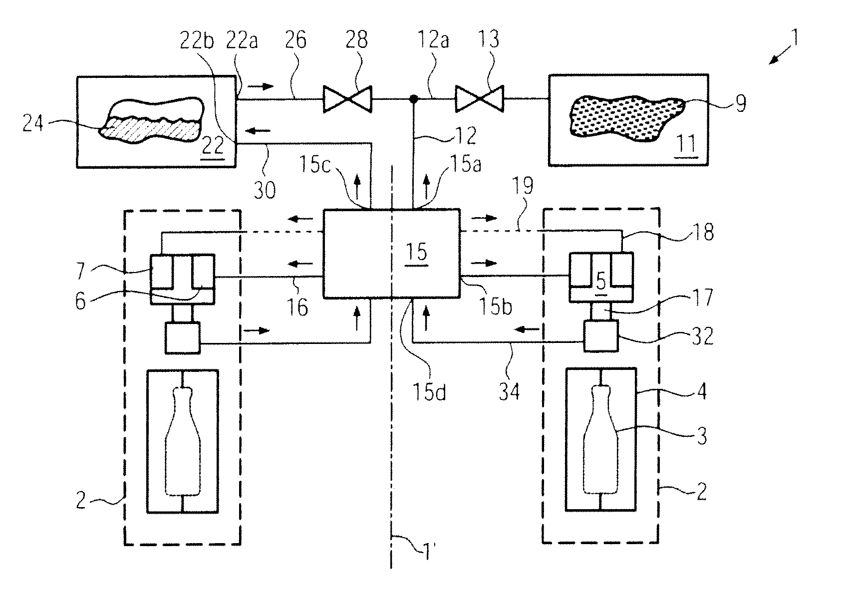 Blow Molding Machine with CIP System for Producing Plastic Bottles, Particularly PET Bottles