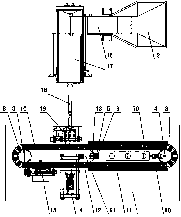 Revolution and rotation chain tensioning type full-automatic bottle blowing machine