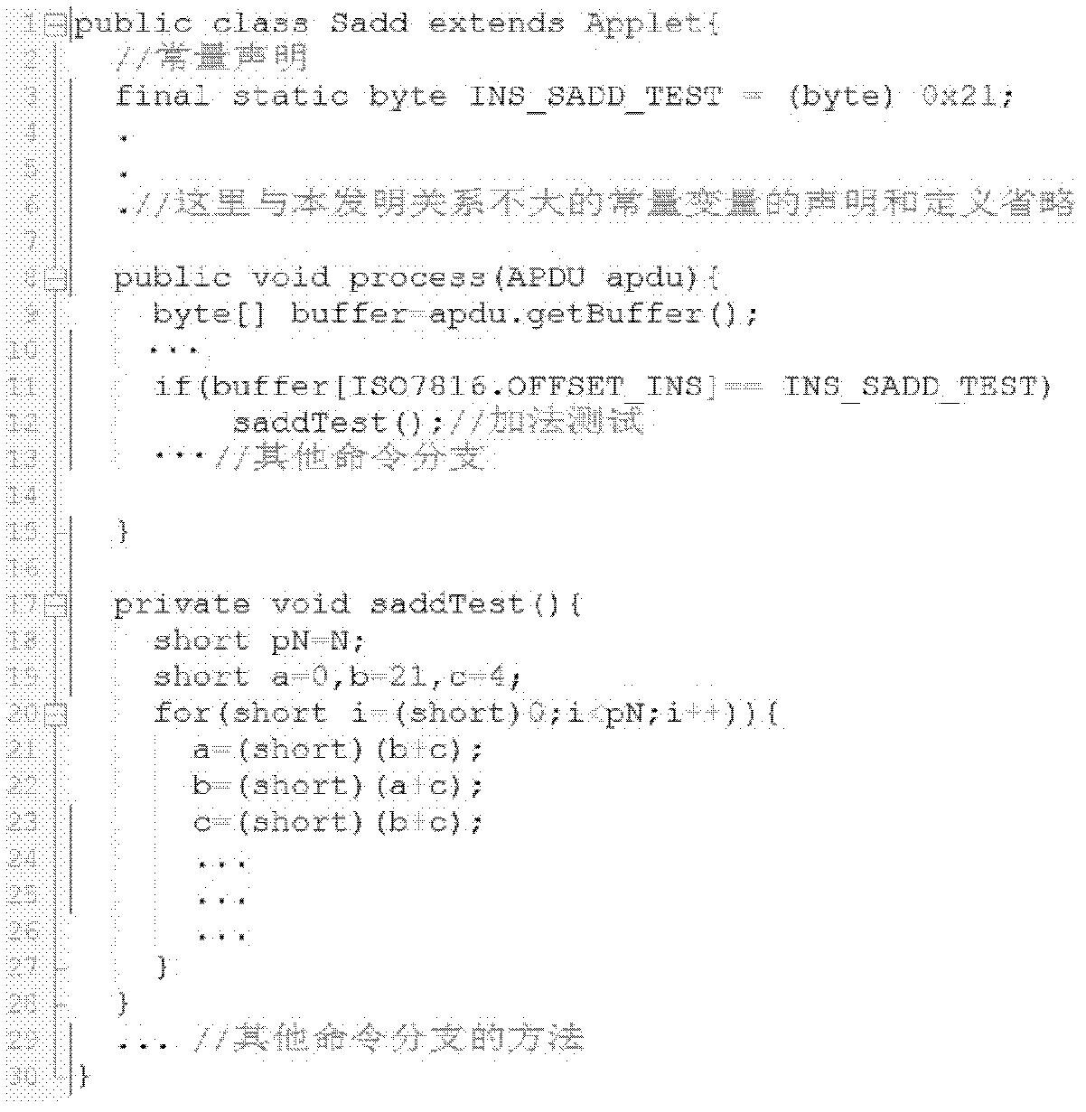 Java card stack performance test application program and making method for framework thereof