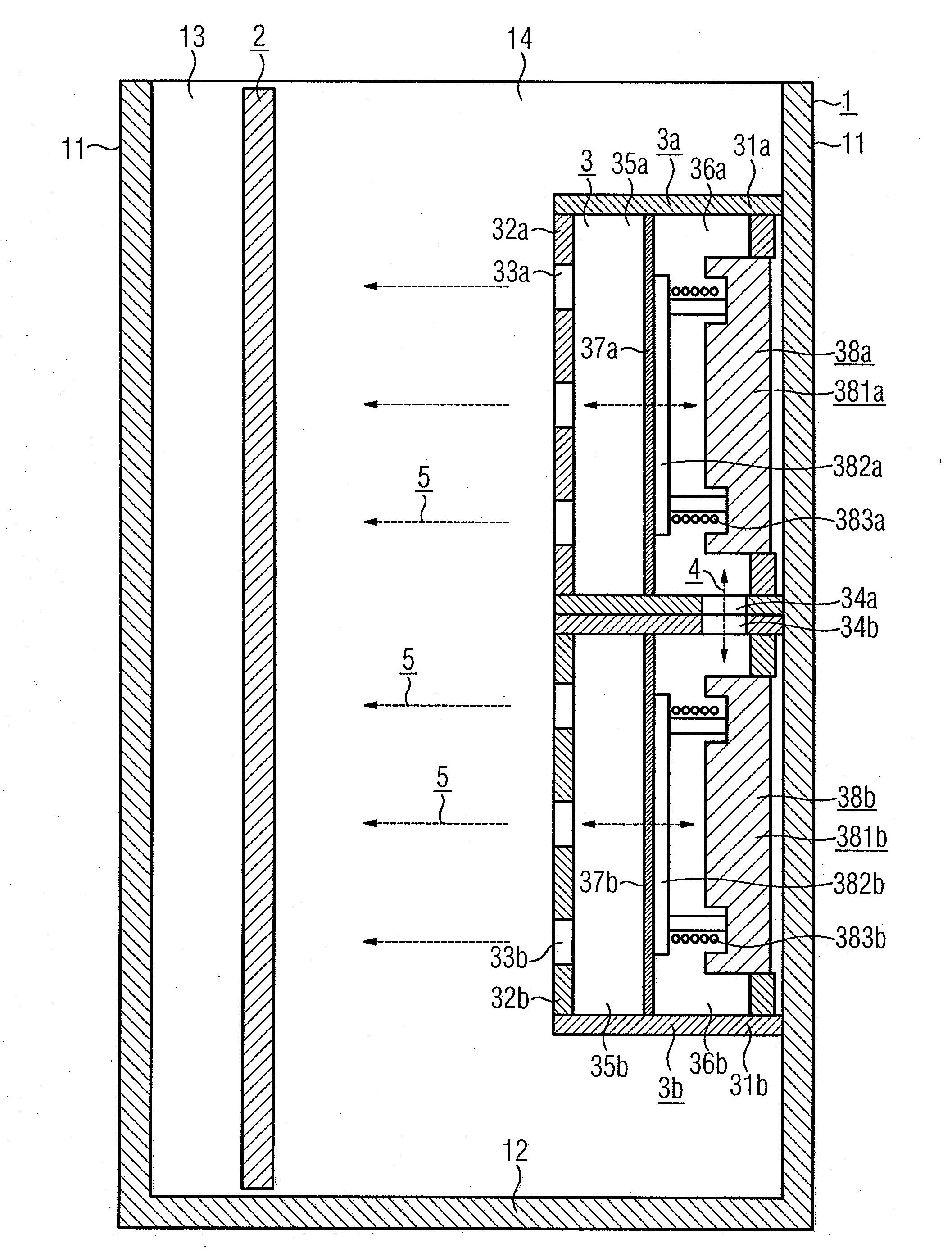 Oscillating Diaphragm Fan Having Coupled Subunits and a Housing Having an Oscillating Diaphragm Fan of this Type