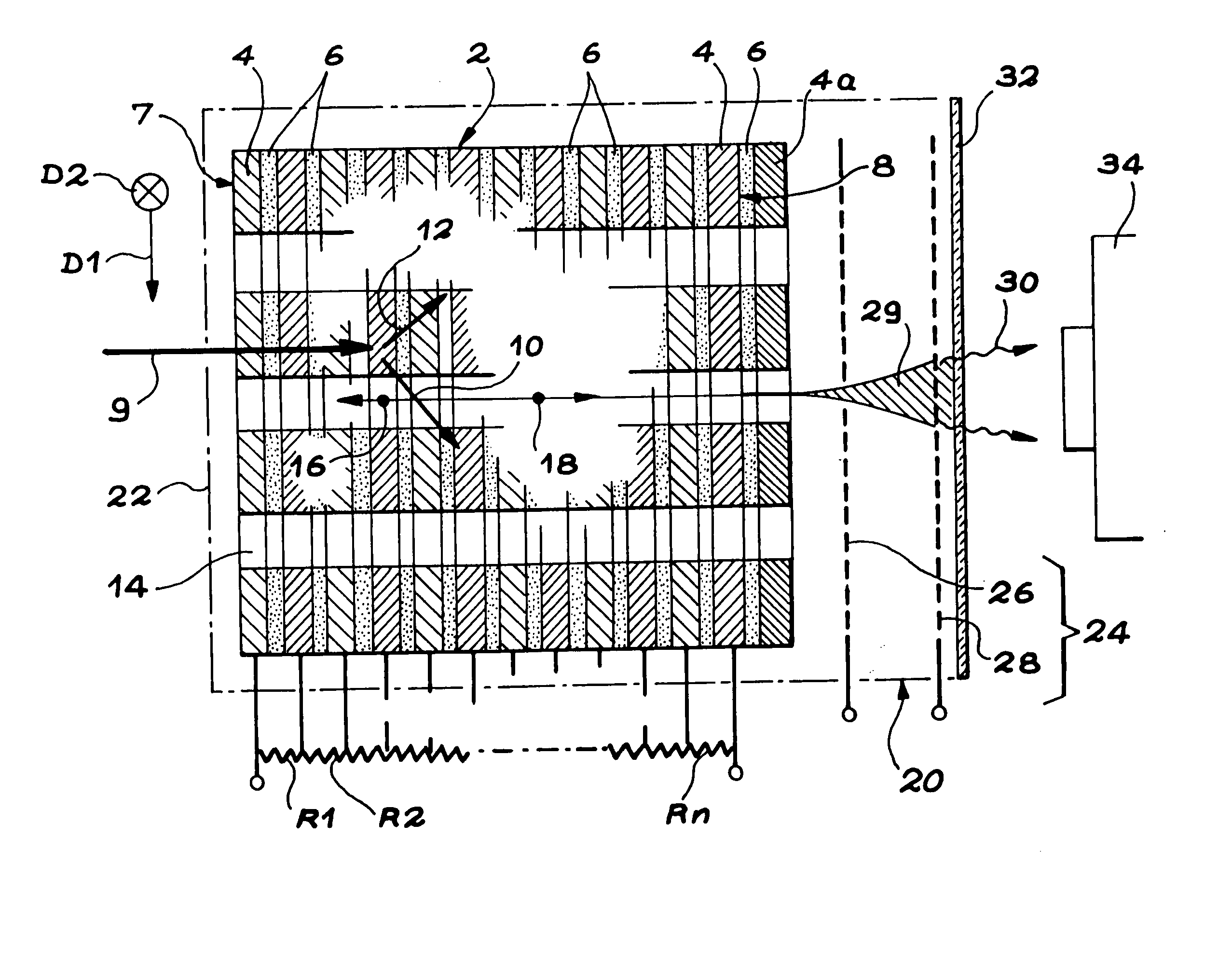 Bidimensional detector of ionizing radiation and manufacturing process for this detector