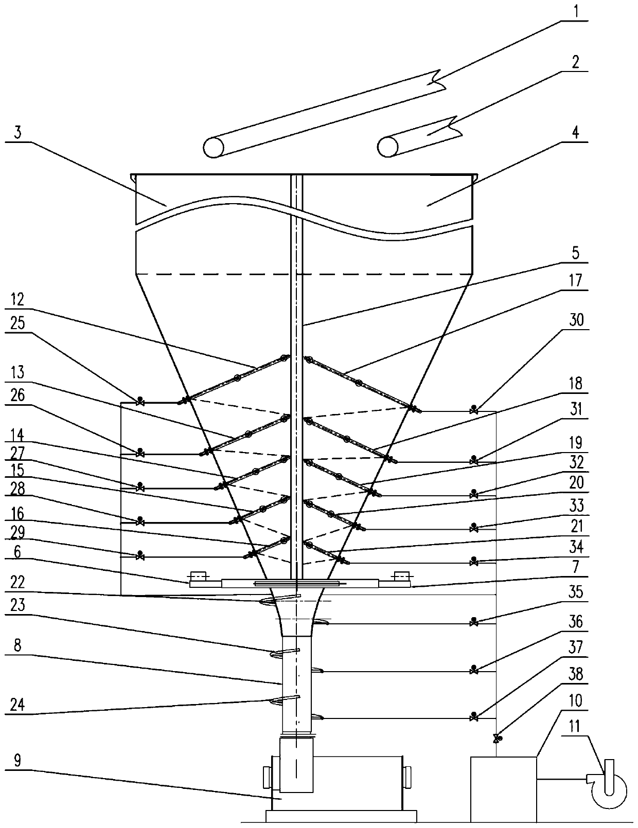 Dual fuel raw coal bunker system of power station boiler provided with pneumatic loosening device