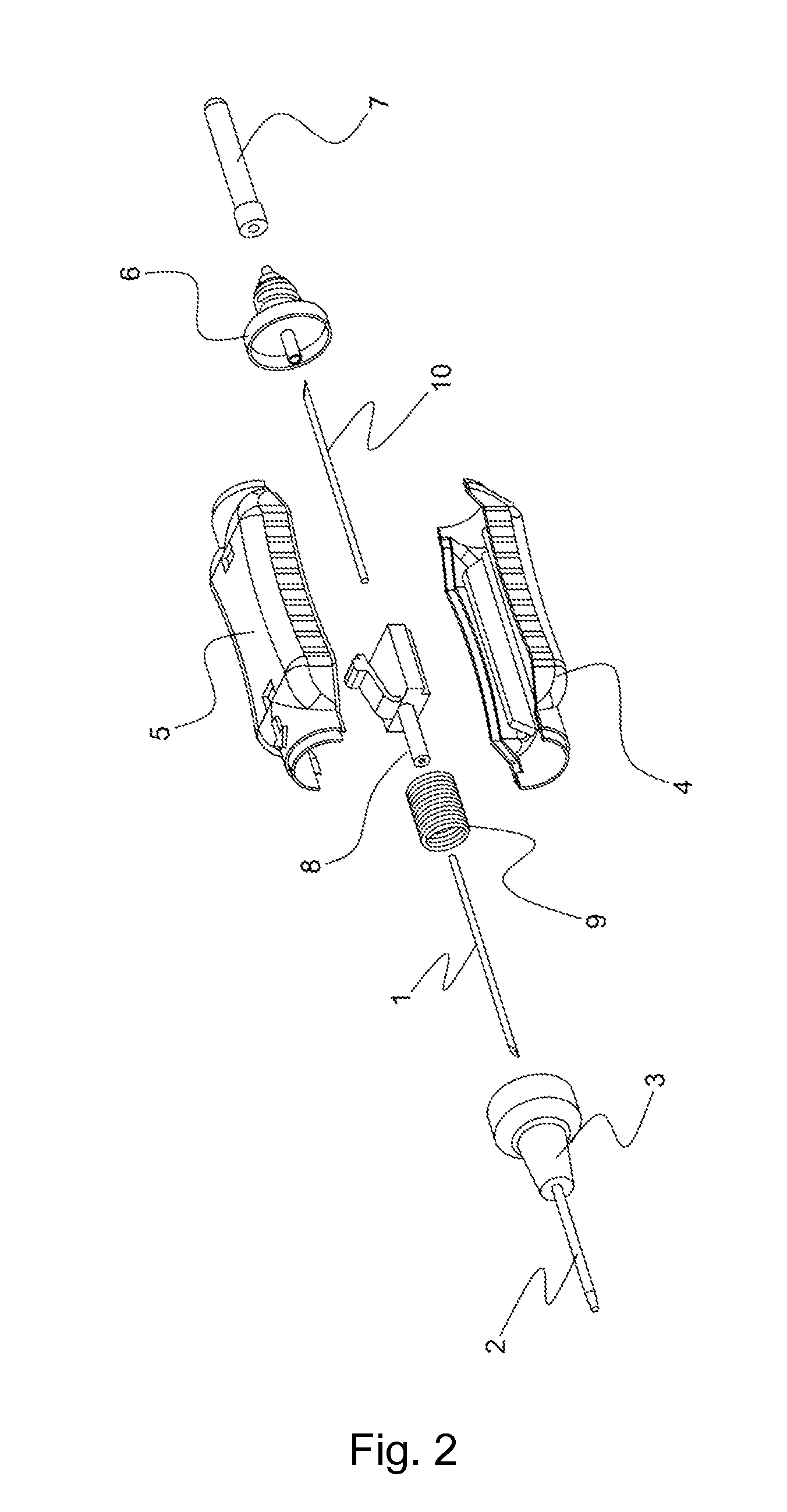 Extraction device for collecting blood samples, including a catheter and a safety system