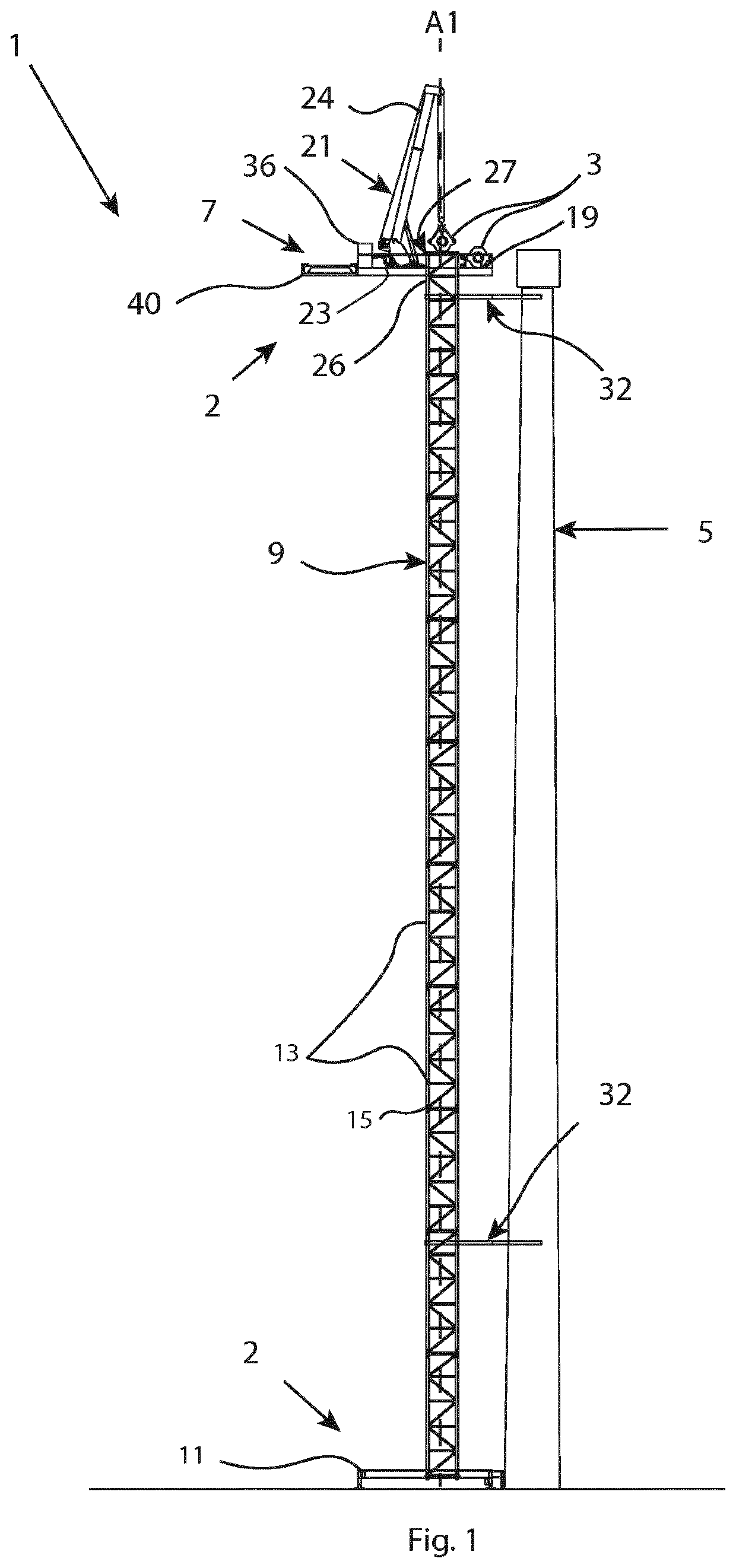 Lifting assembly for elevating components to a wind turbine and a method for using the lifting assembly