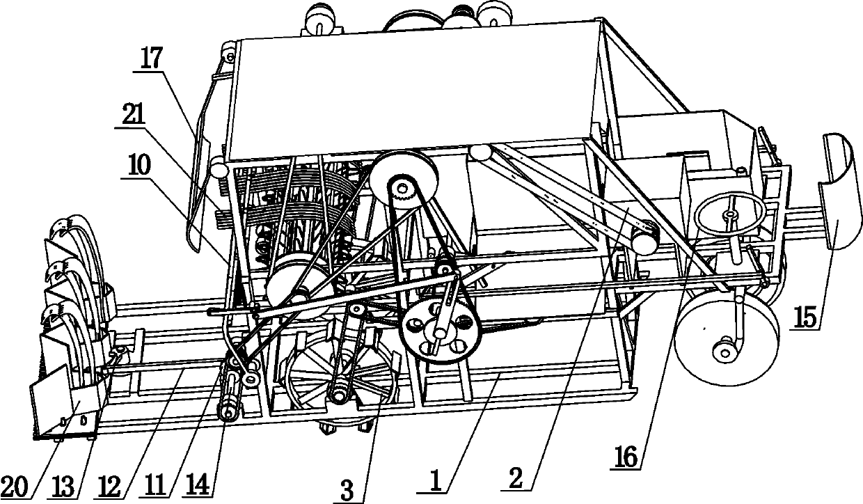 Crank-transmission-type sesame stalk threshing system