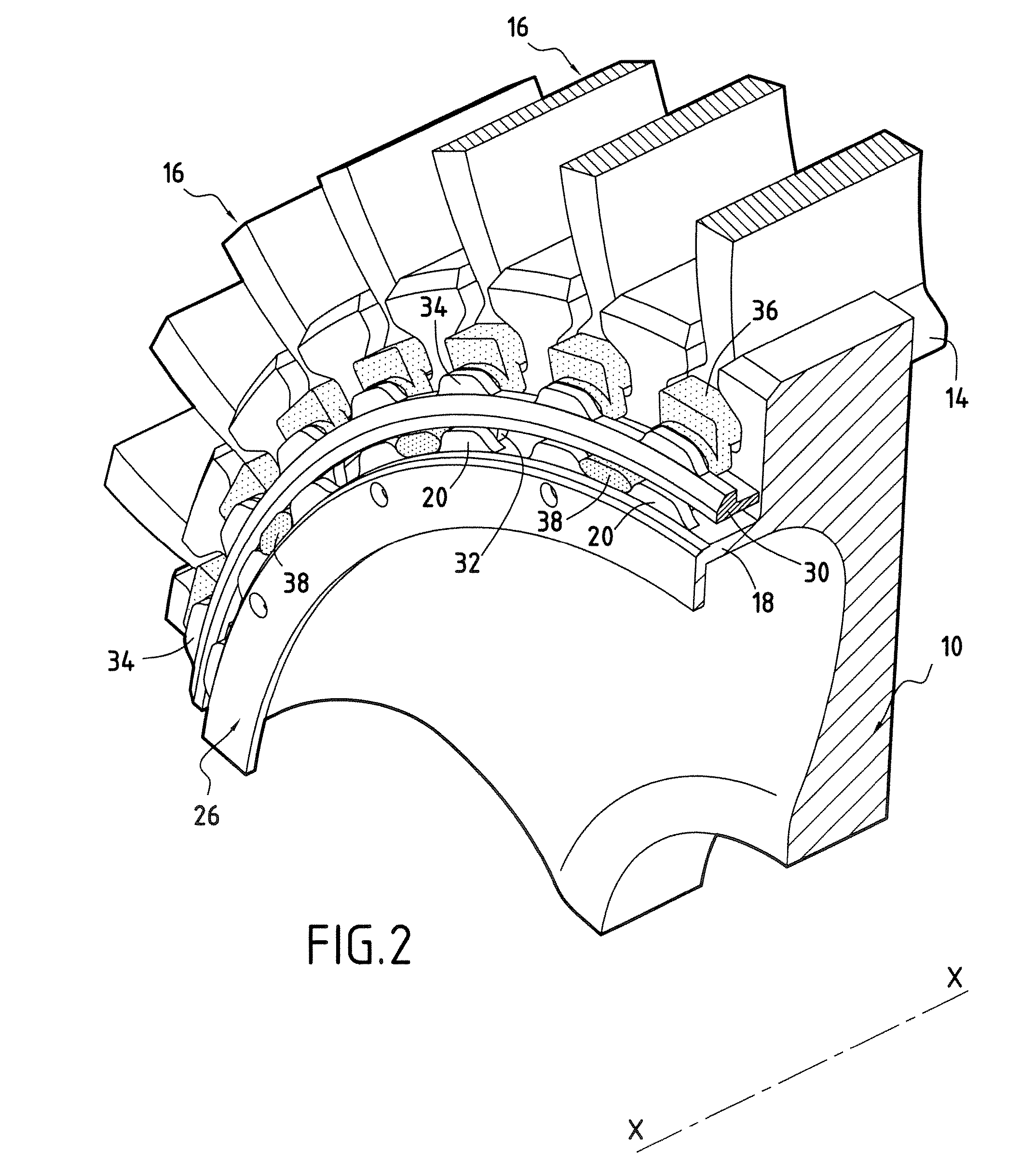 A device for damping vibration of a ring for axially retaining turbomachine fan blades